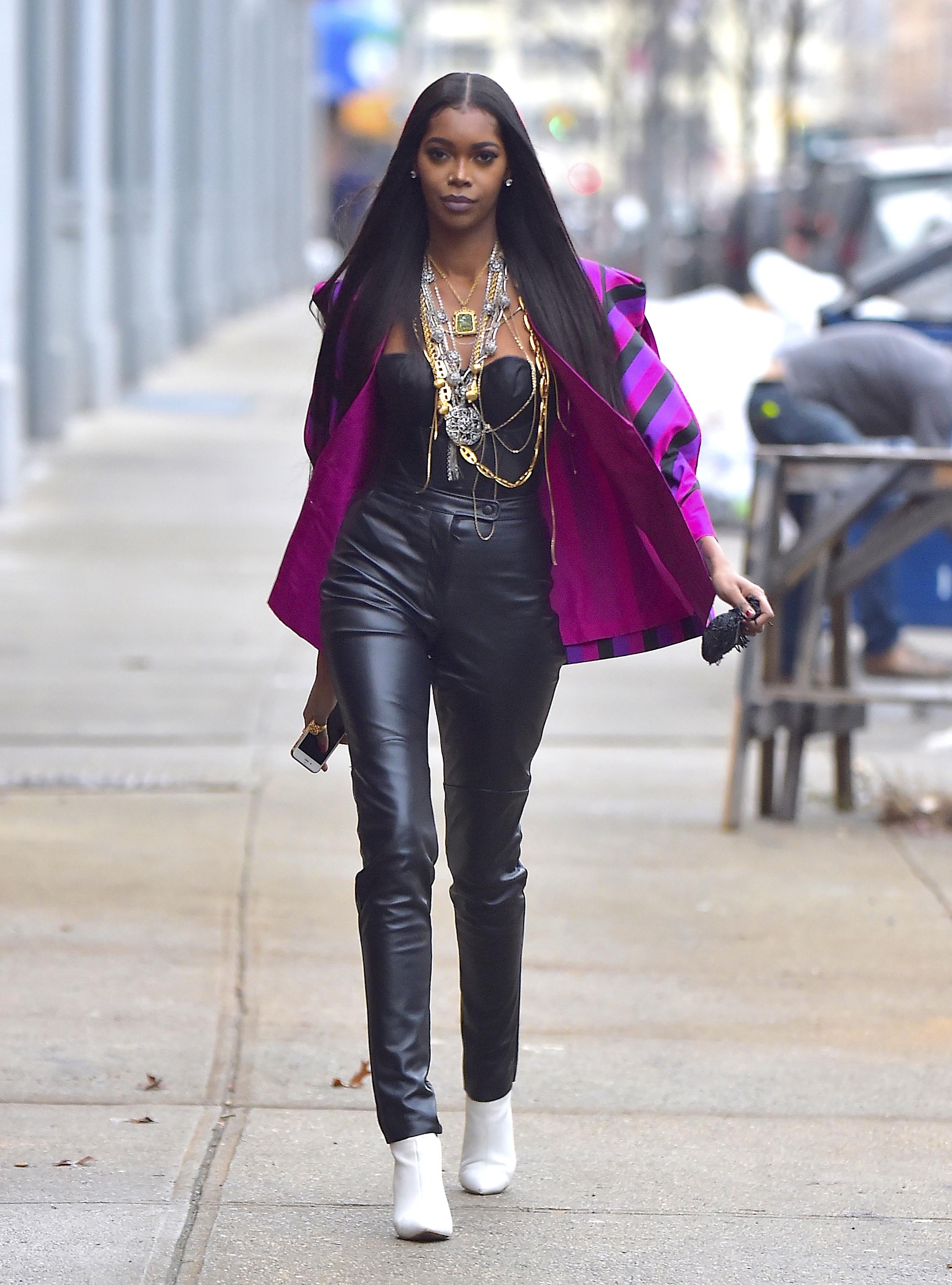 Jessica White is seen during a photo shoot in Soho