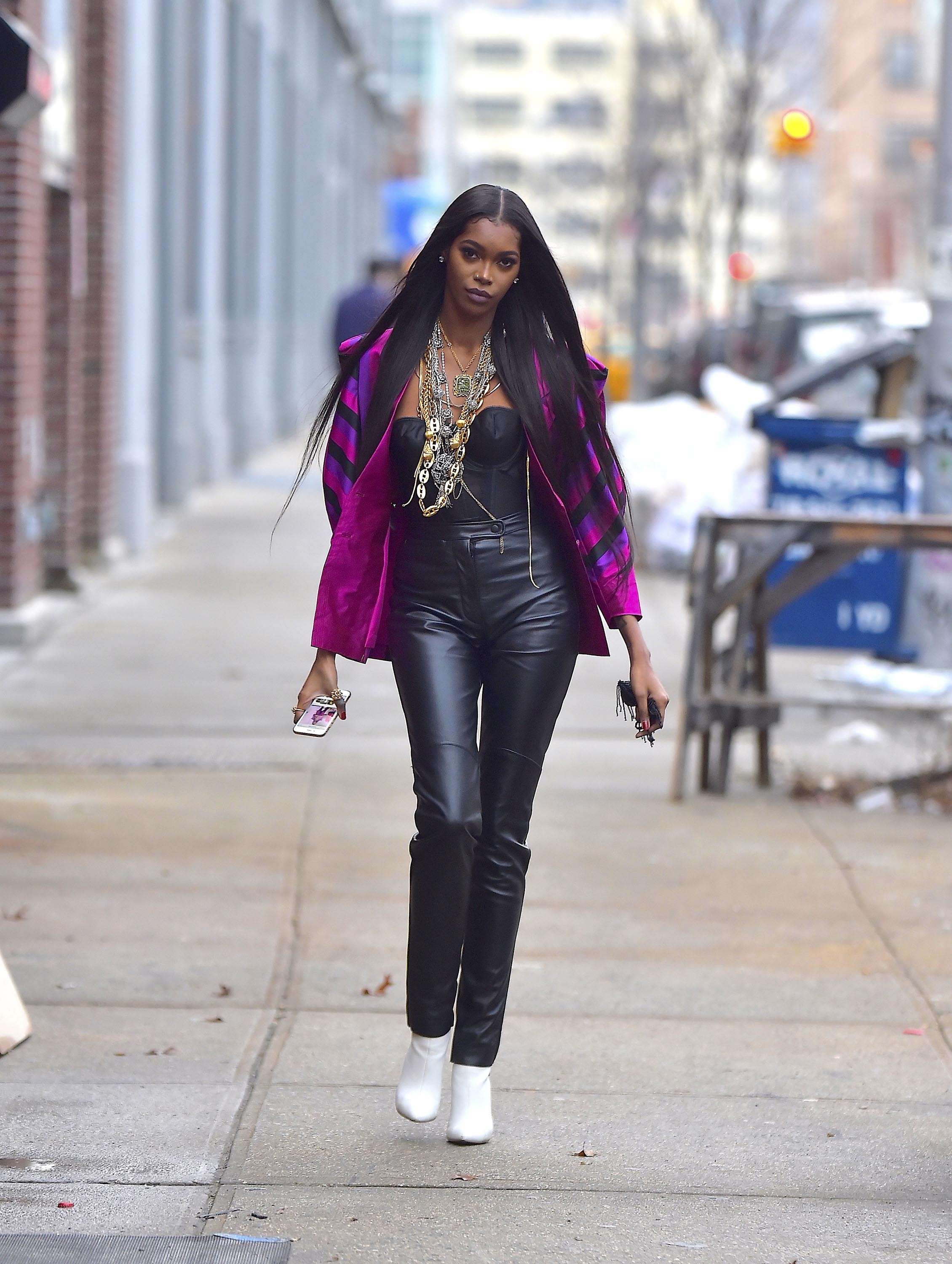 Jessica White is seen during a photo shoot in Soho