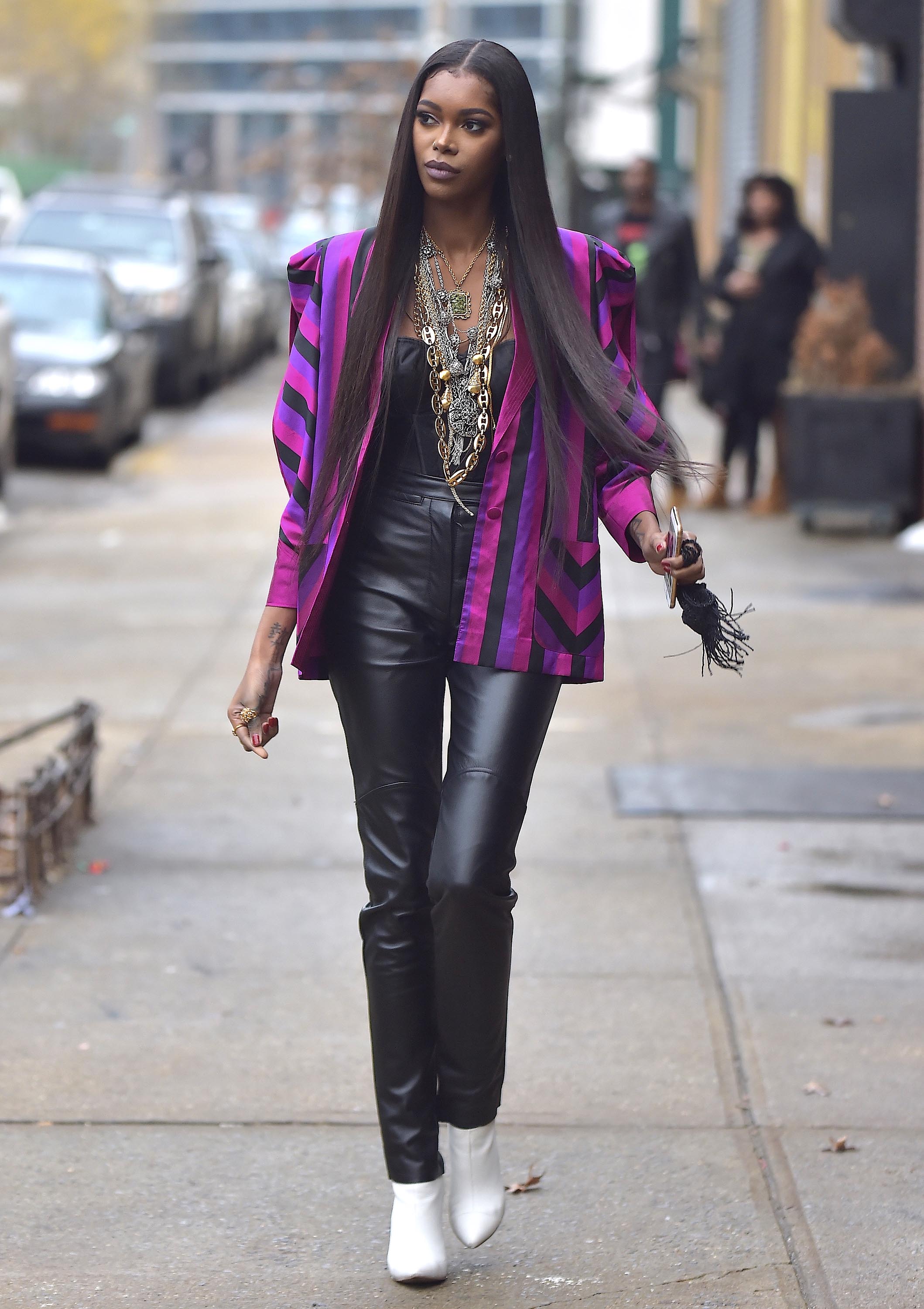 Jessica White is seen during a photo shoot in Soho