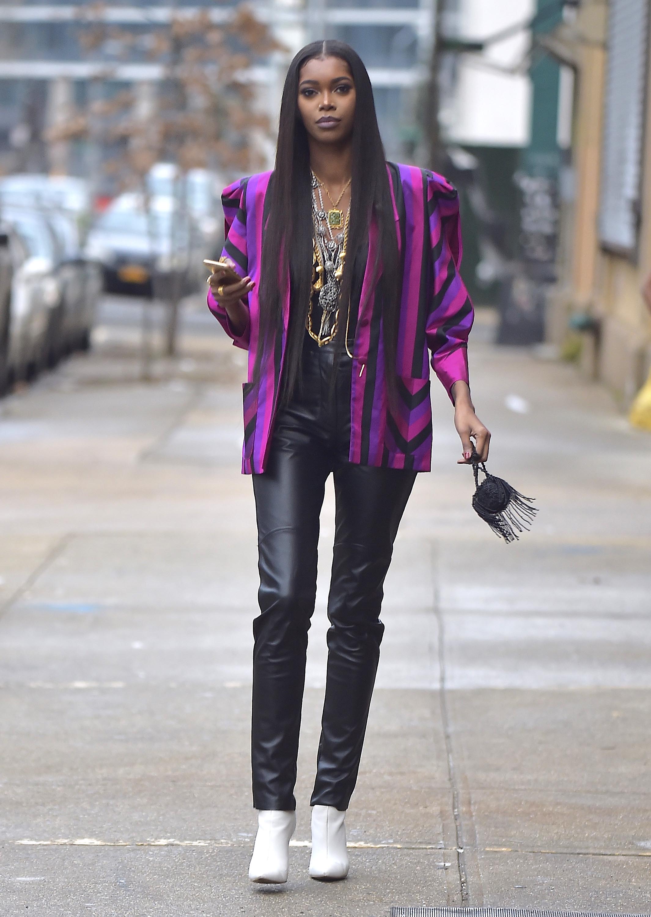 Jessica White is seen during a photo shoot in Soho