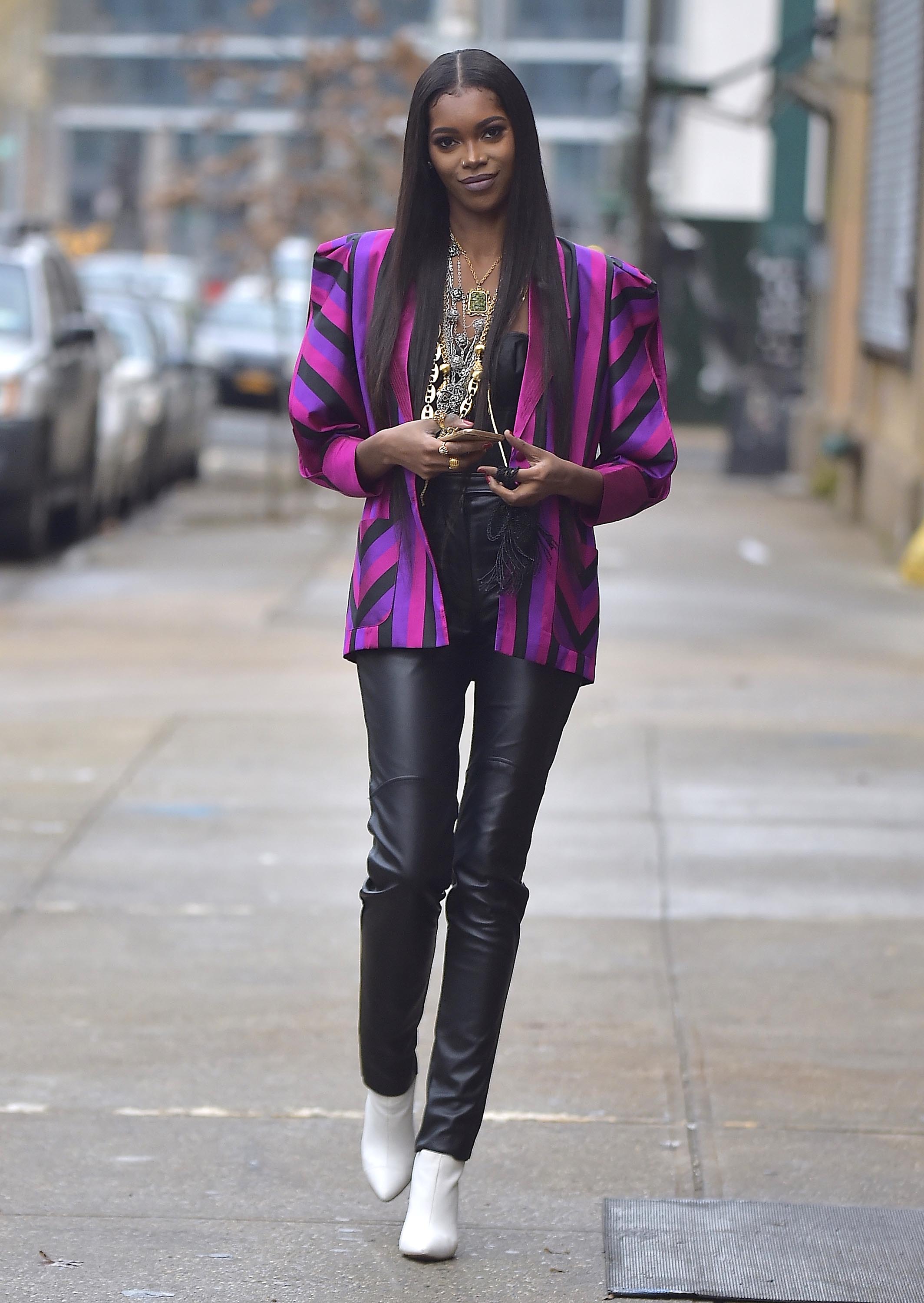 Jessica White is seen during a photo shoot in Soho