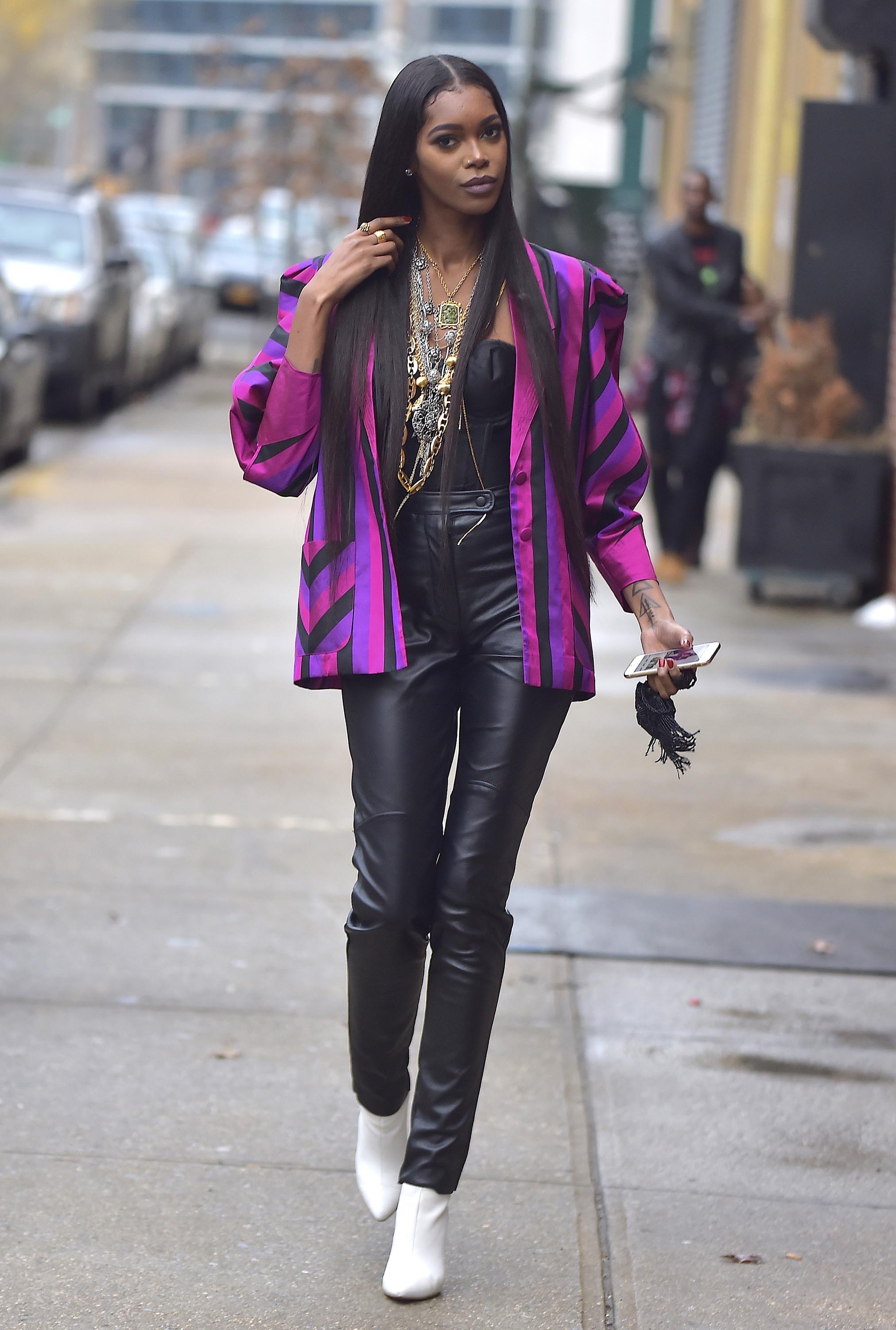 Jessica White is seen during a photo shoot in Soho