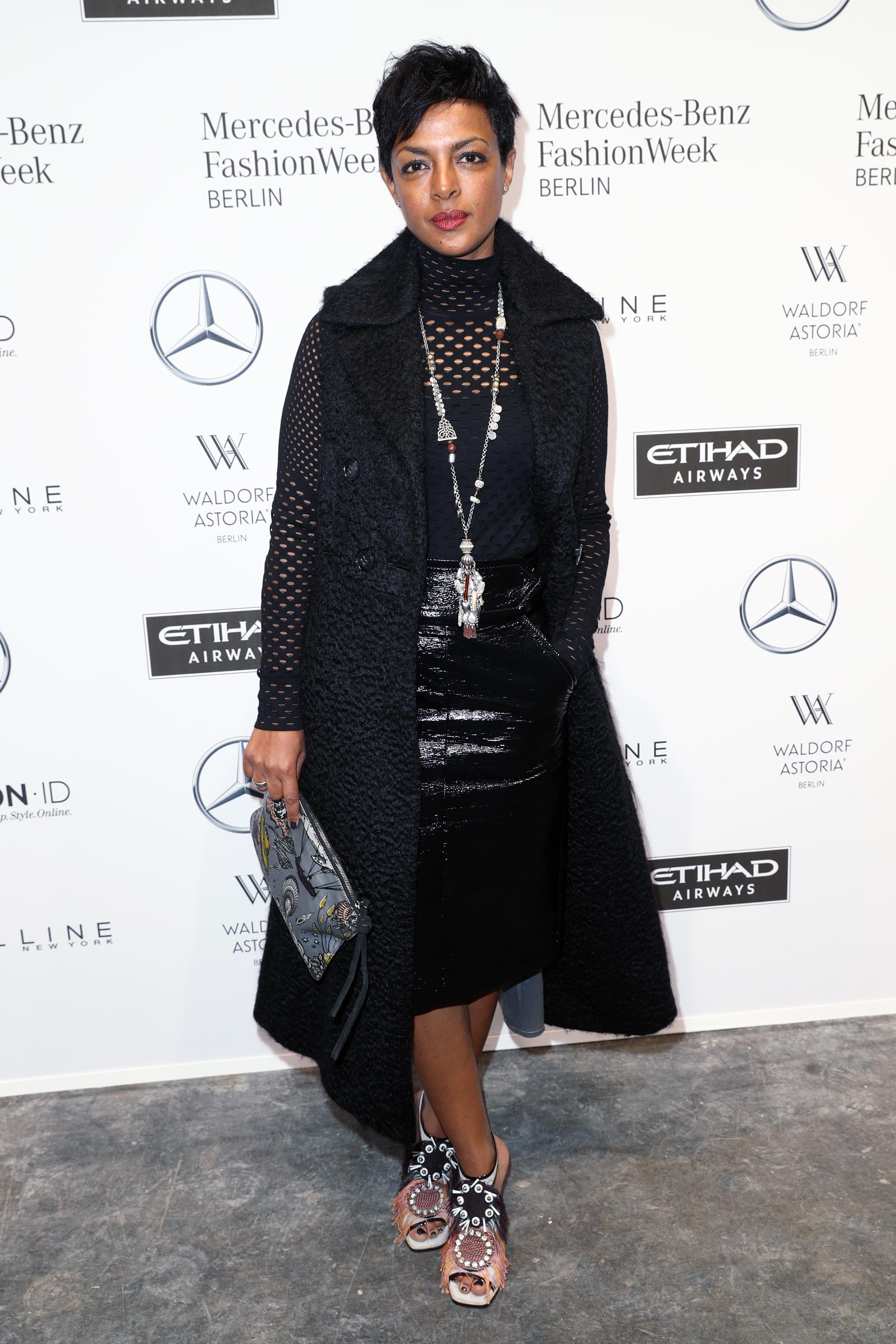 Dennenesch Zoude attends the Mercedes-Benz Fashion Week Berlin