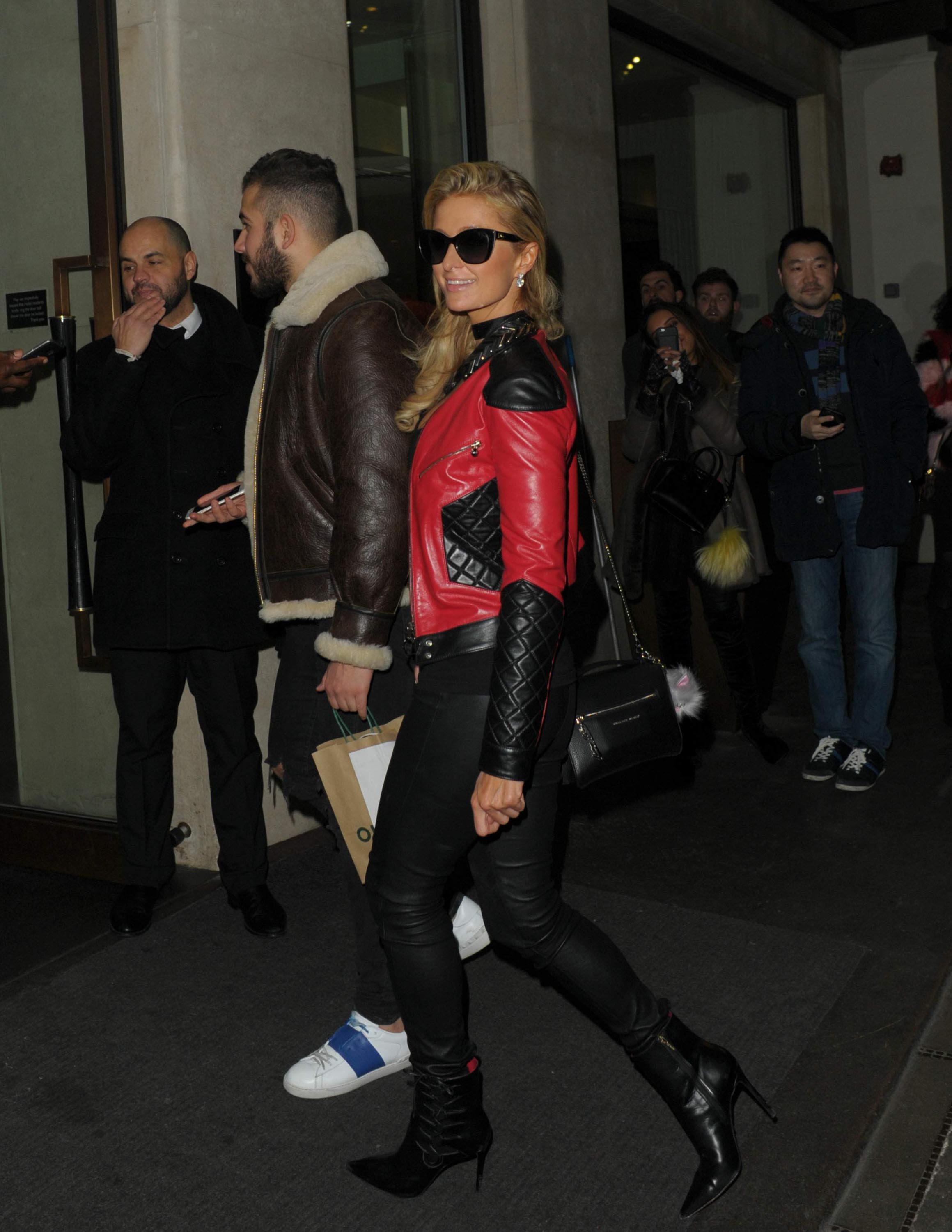 Paris Hilton leaves The Mayfair Hotel