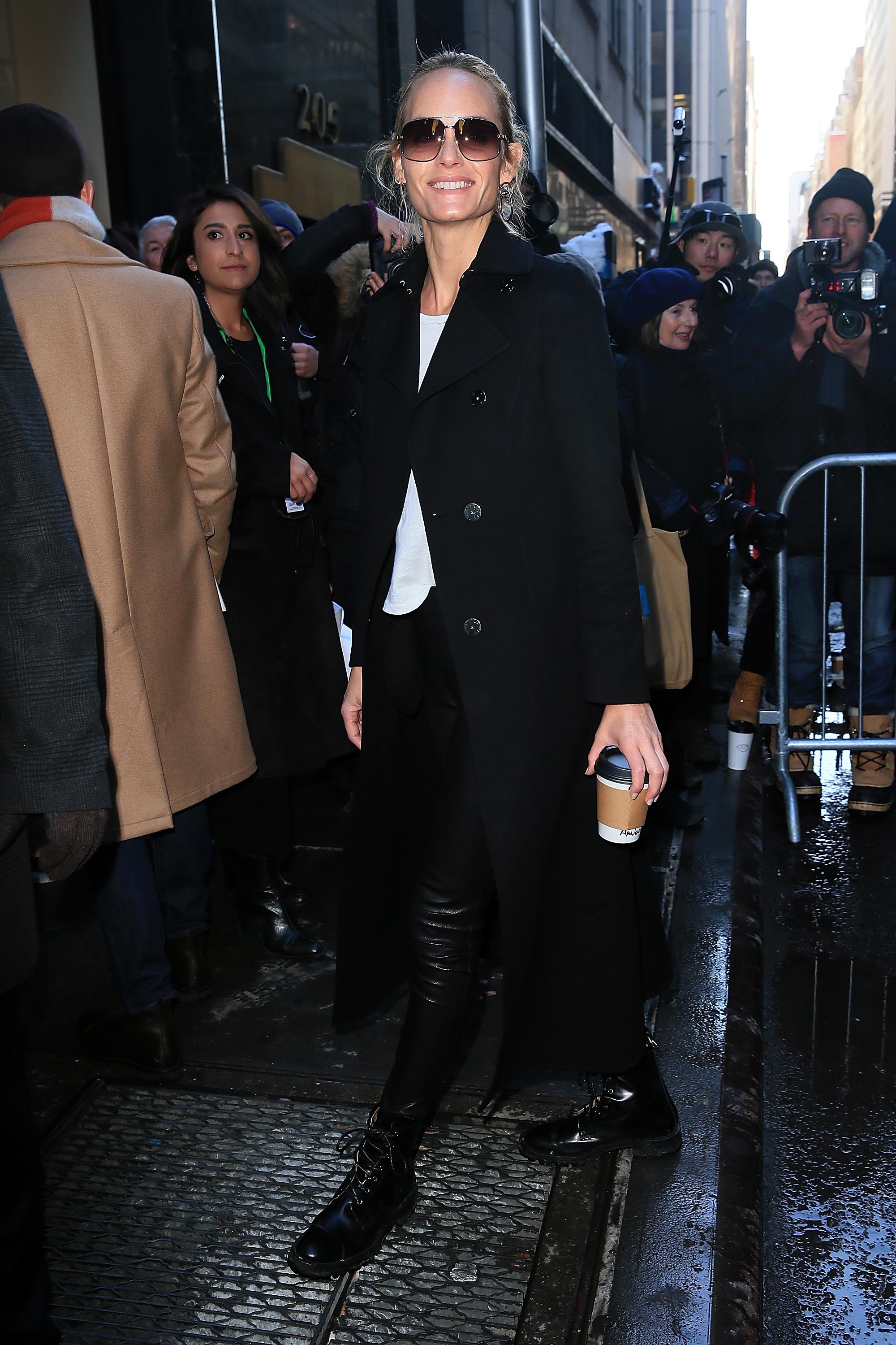 Amber Valletta is seen arriving at the Calvin Klein Collection fashion show