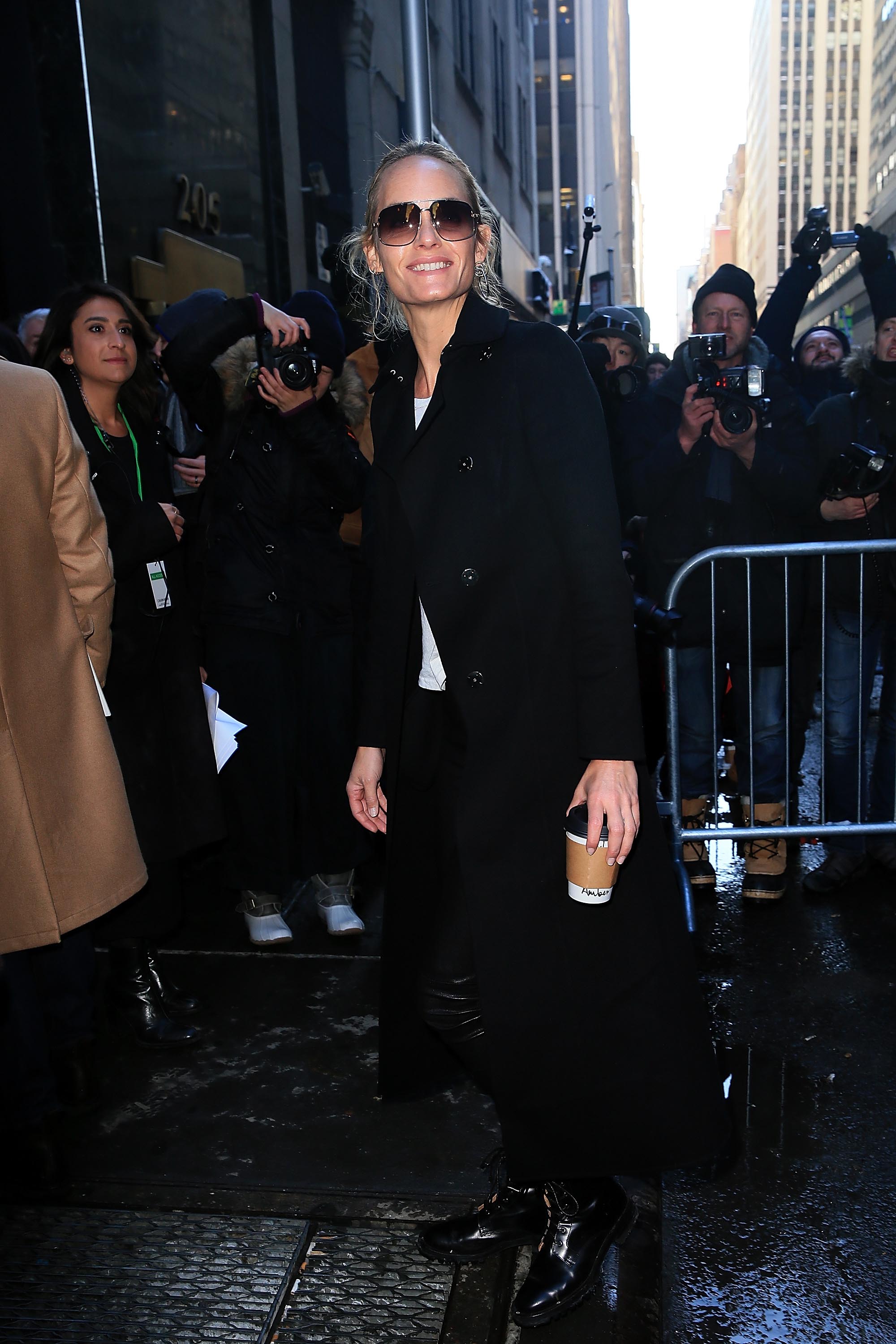 Amber Valletta is seen arriving at the Calvin Klein Collection fashion show