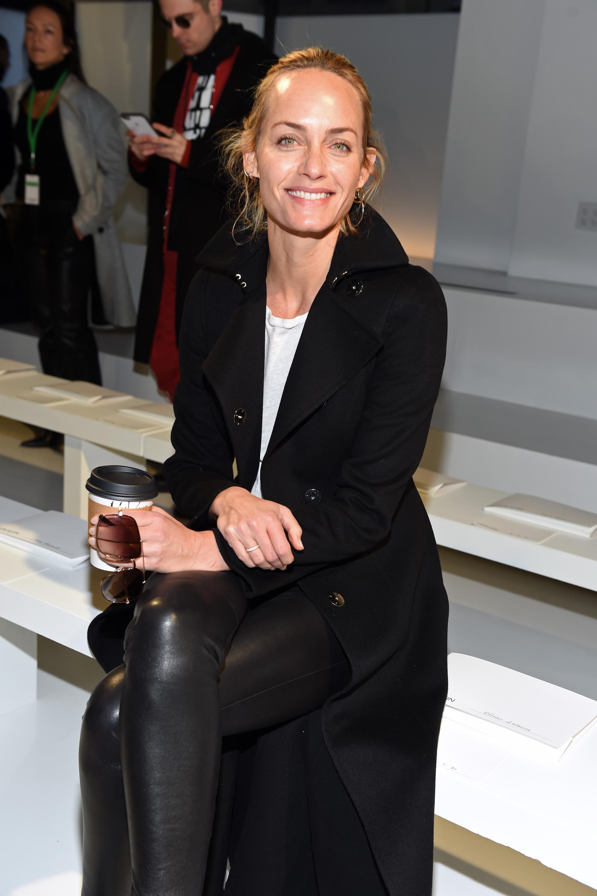 Amber Valletta is seen arriving at the Calvin Klein Collection fashion show