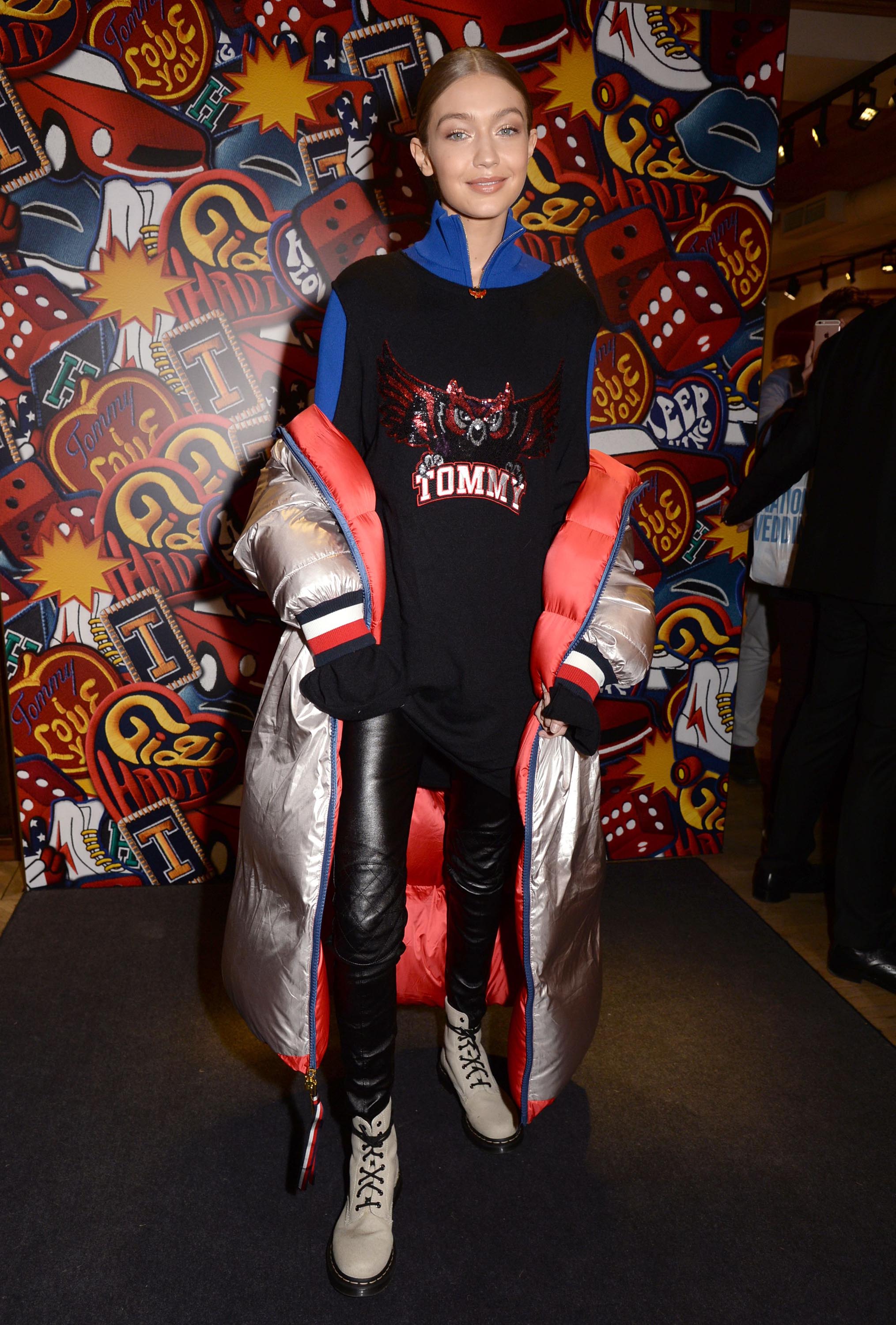 Gigi Hadid attends the Tommy Hilfiger flagship store