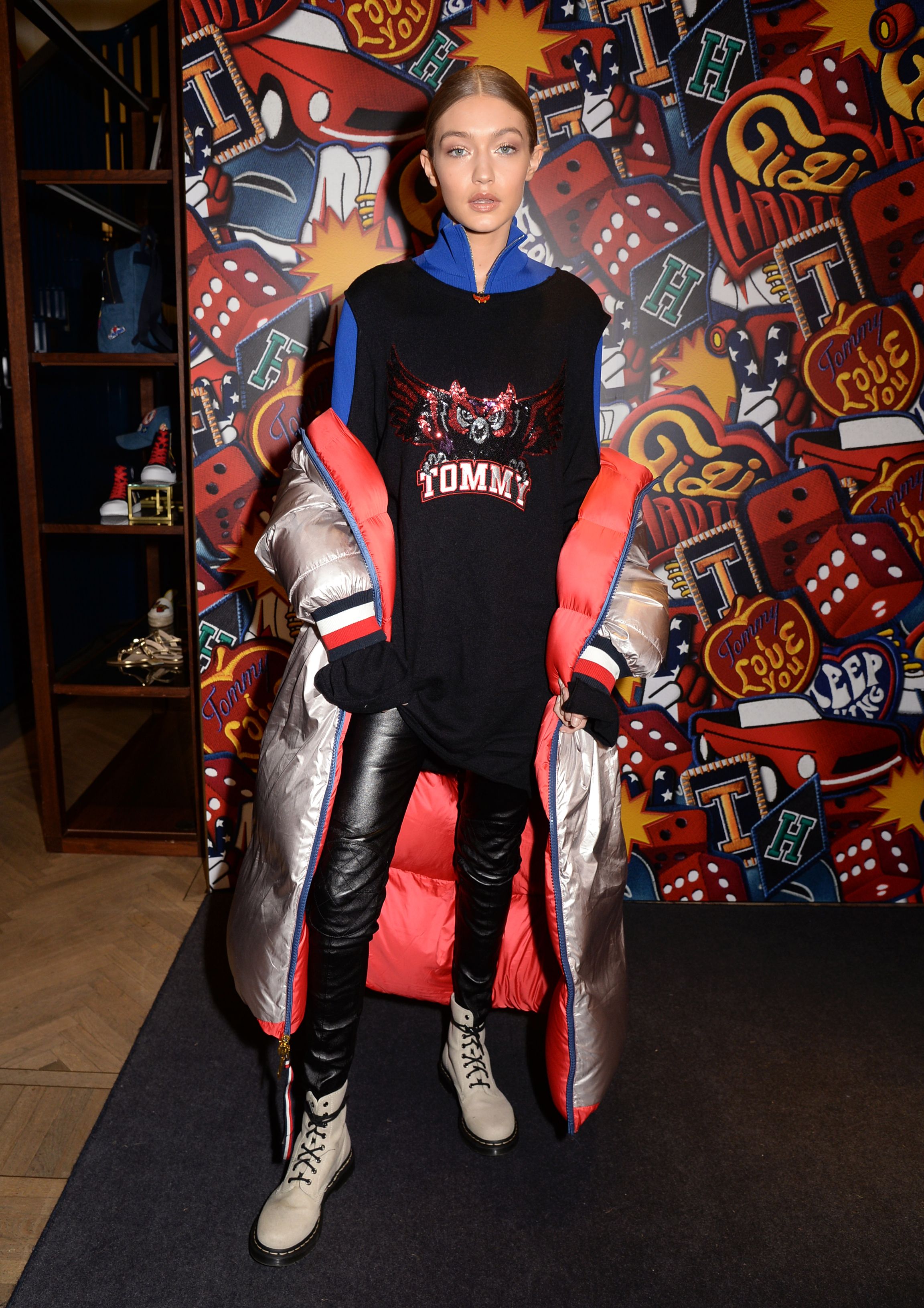 Gigi Hadid attends the Tommy Hilfiger flagship store