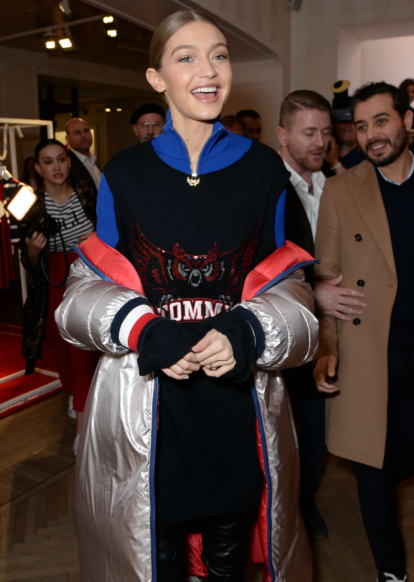 Gigi Hadid attends the Tommy Hilfiger flagship store