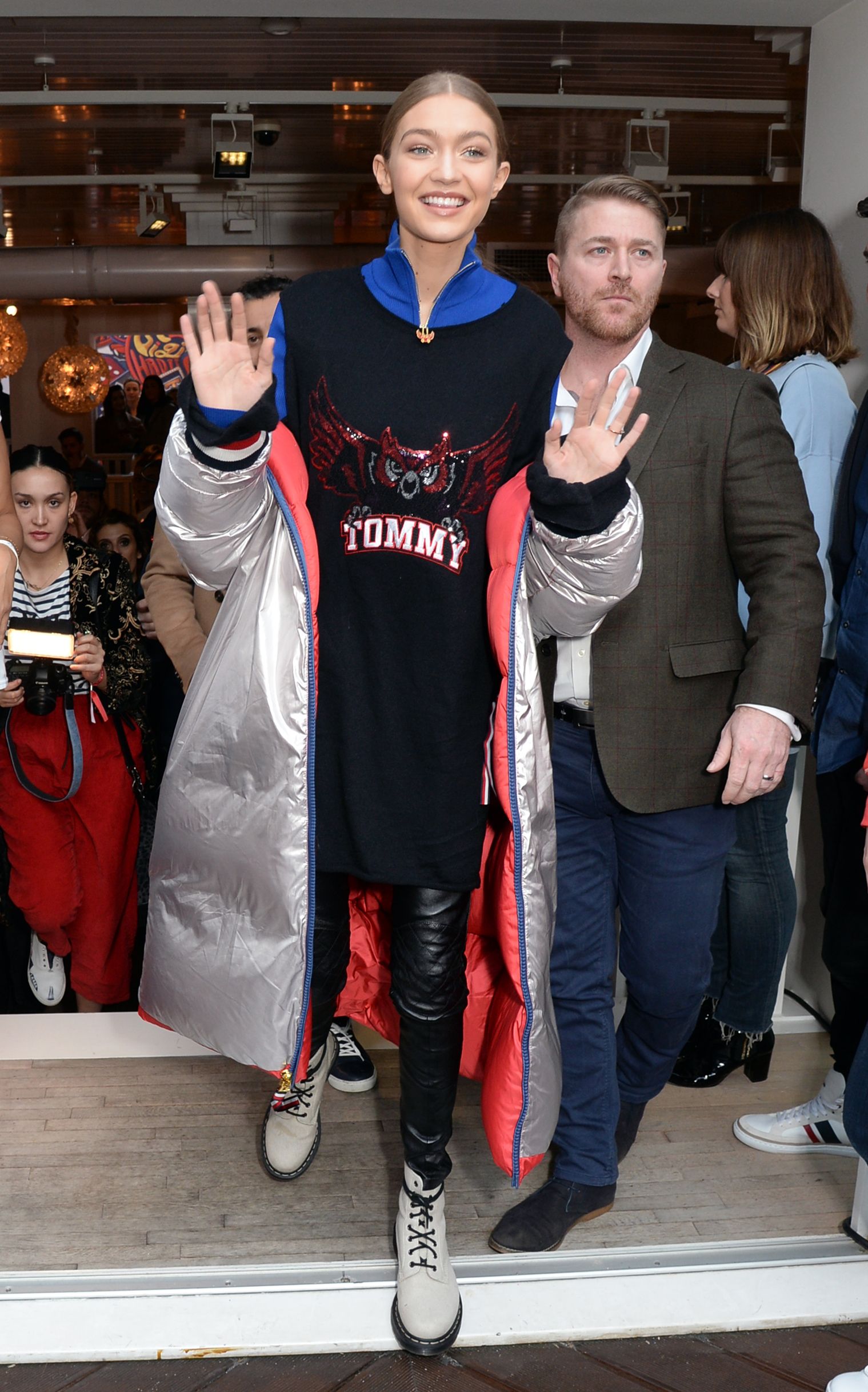 Gigi Hadid attends the Tommy Hilfiger flagship store