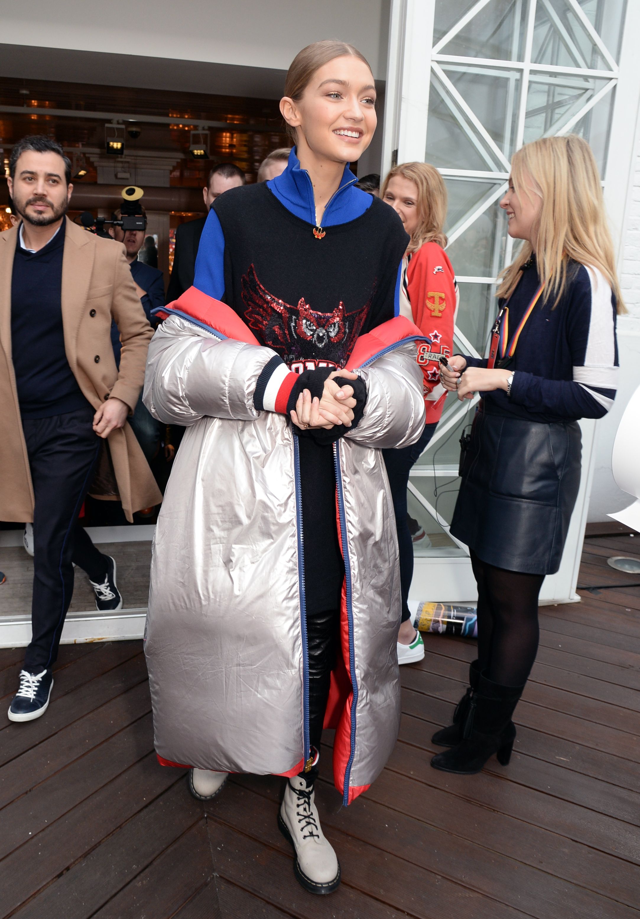 Gigi Hadid attends the Tommy Hilfiger flagship store