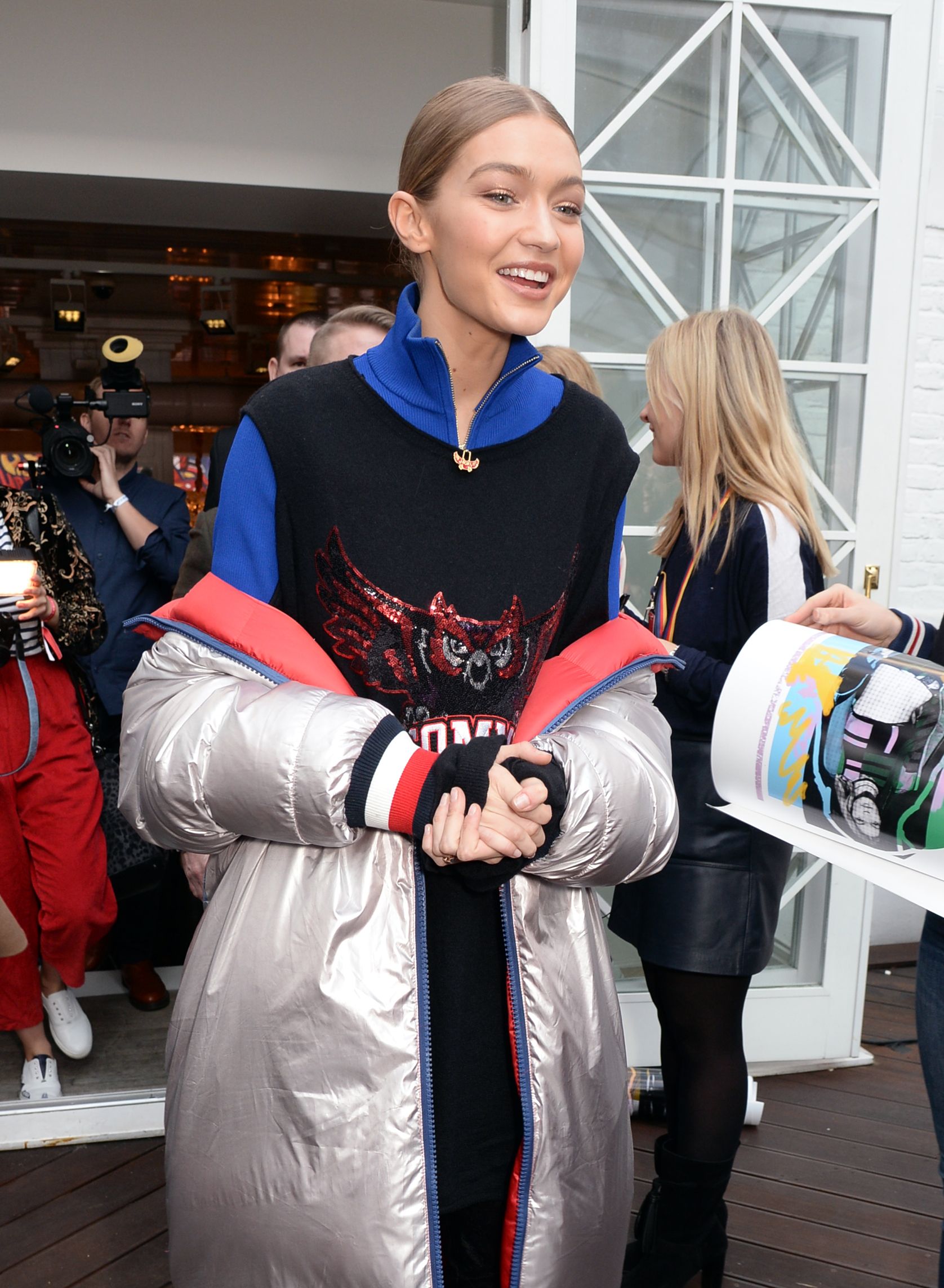 Gigi Hadid attends the Tommy Hilfiger flagship store