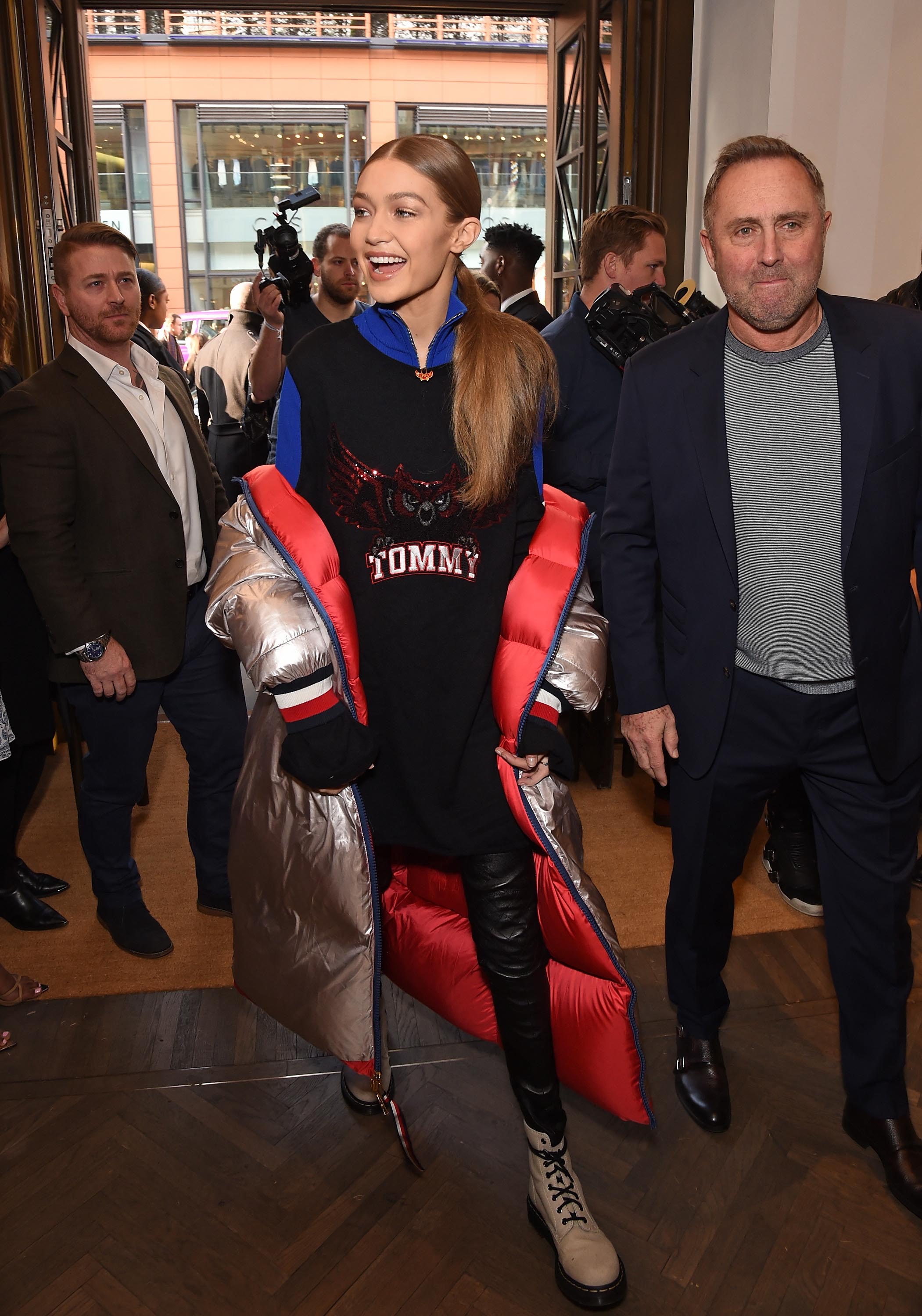 Gigi Hadid attends the Tommy Hilfiger flagship store