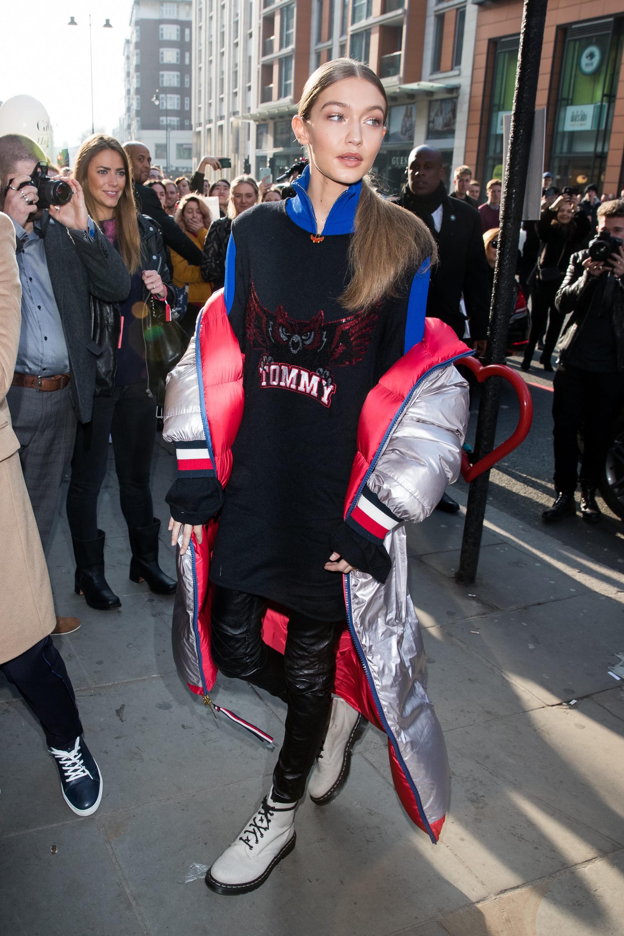 Gigi Hadid attends the Tommy Hilfiger flagship store