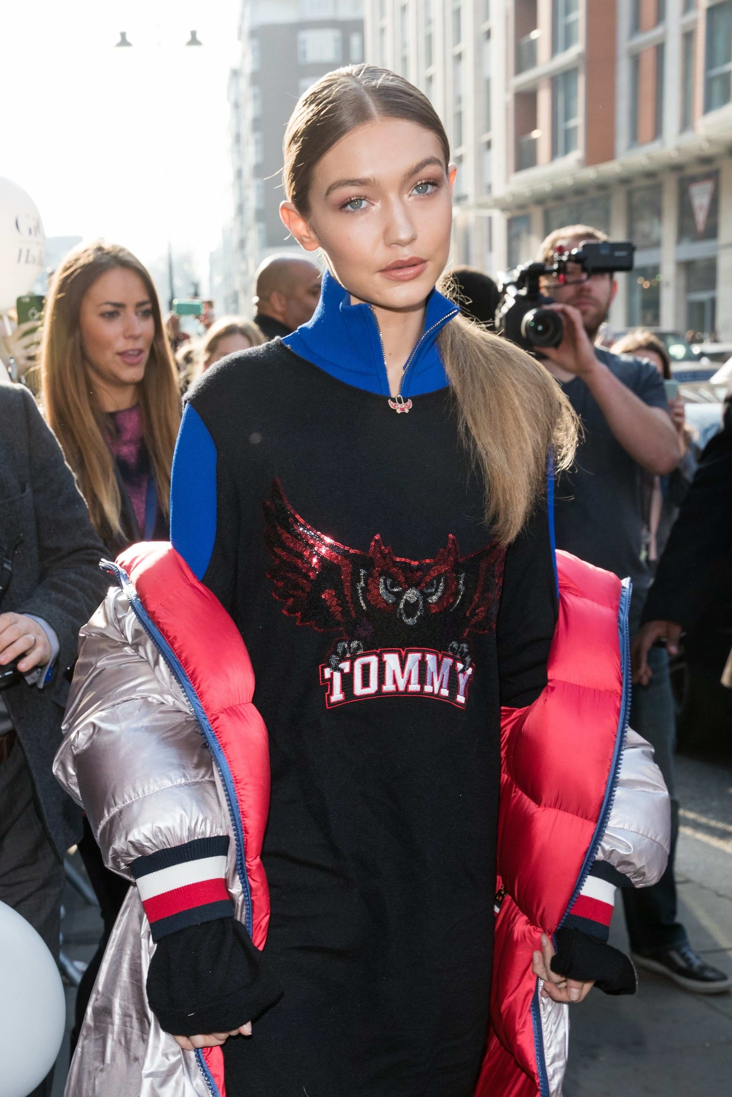 Gigi Hadid attends the Tommy Hilfiger flagship store