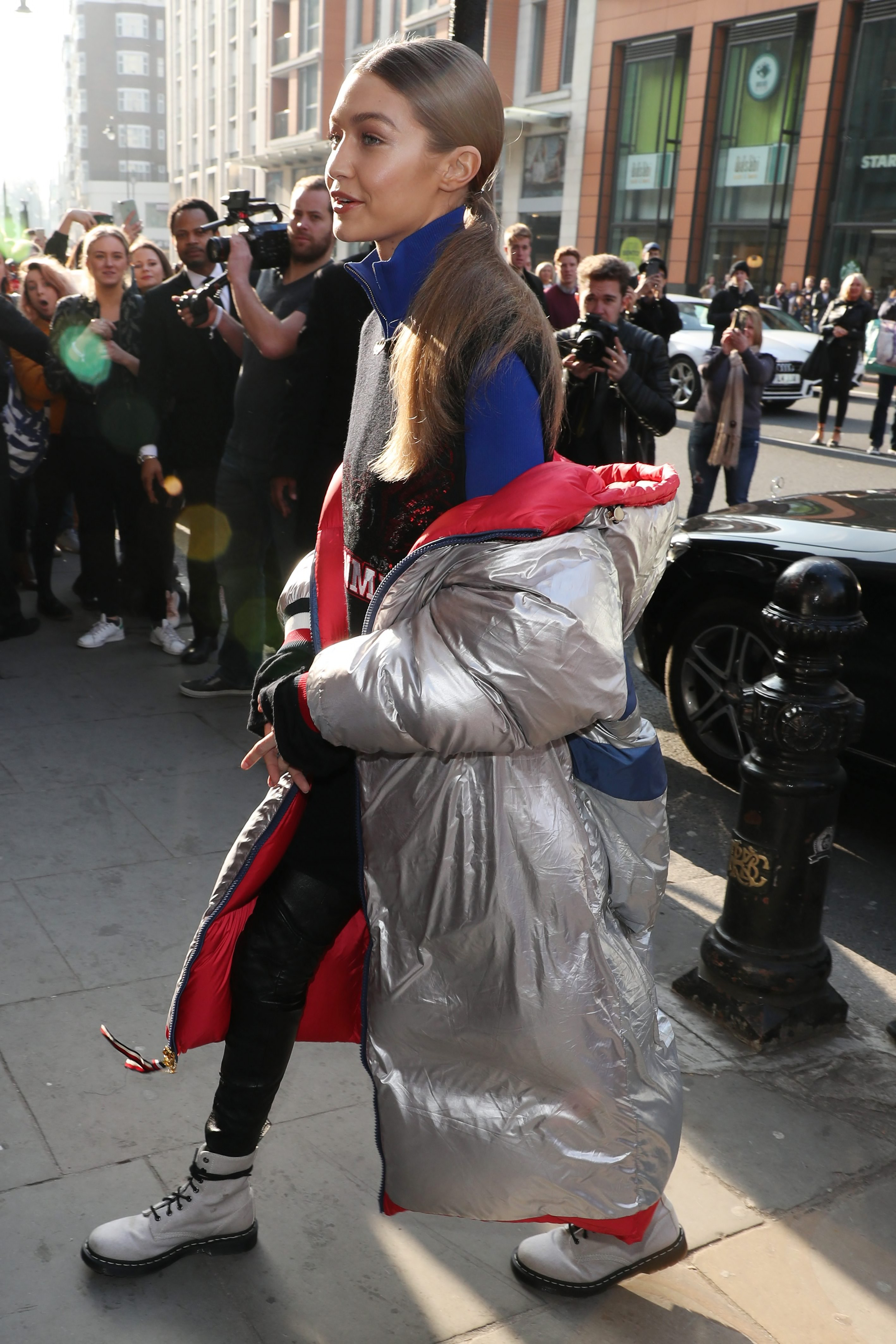 Gigi Hadid attends the Tommy Hilfiger flagship store