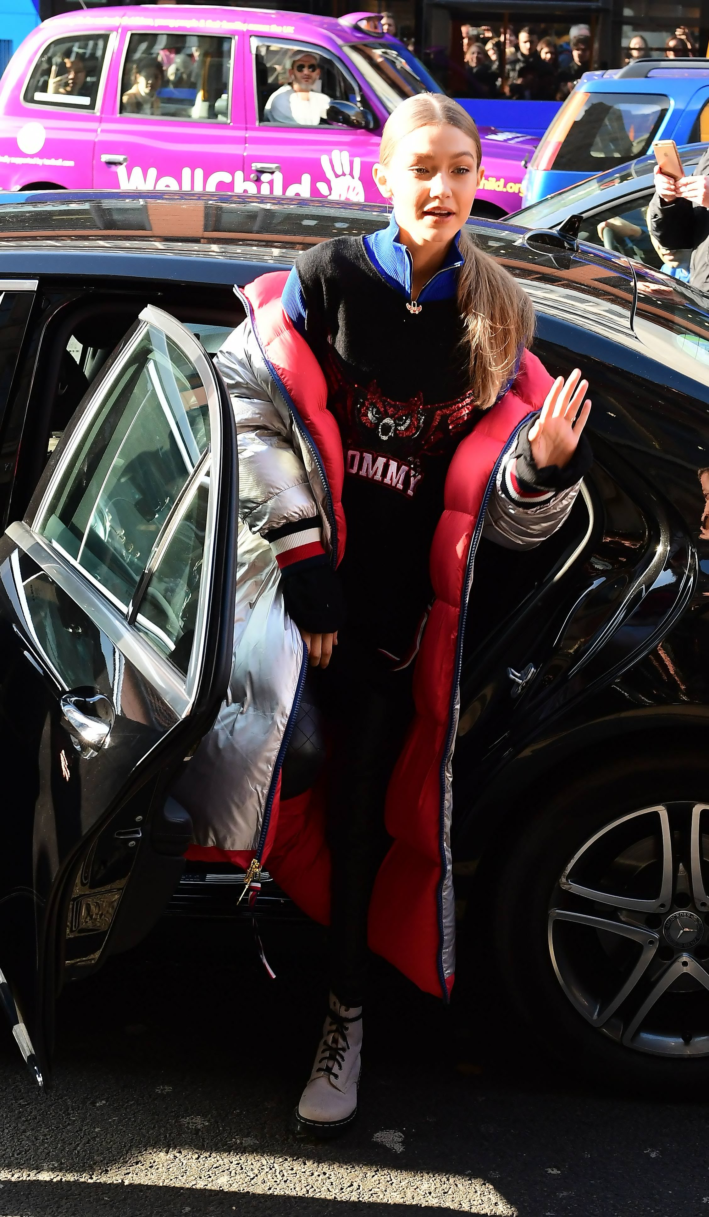 Gigi Hadid attends the Tommy Hilfiger flagship store