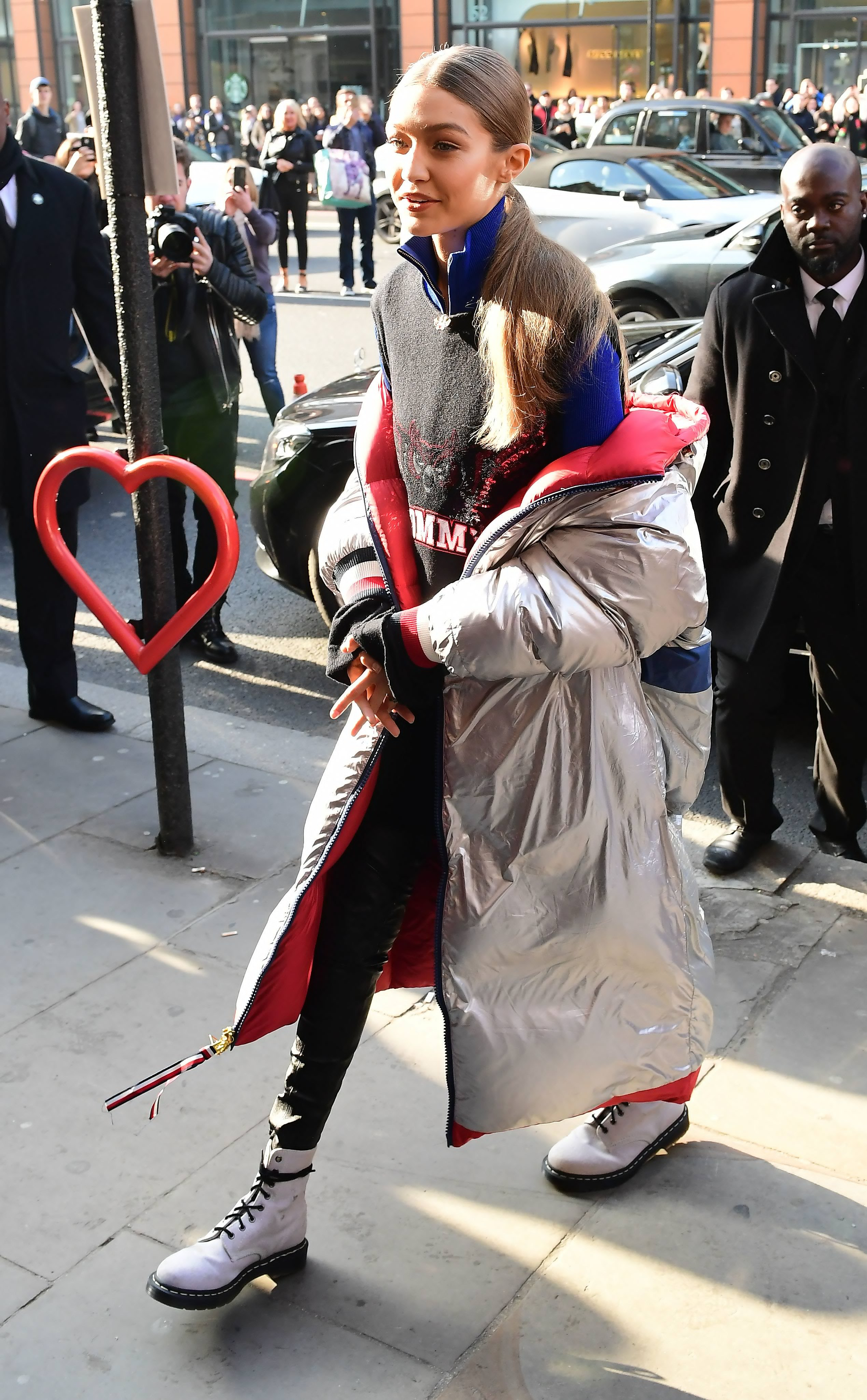 Gigi Hadid attends the Tommy Hilfiger flagship store