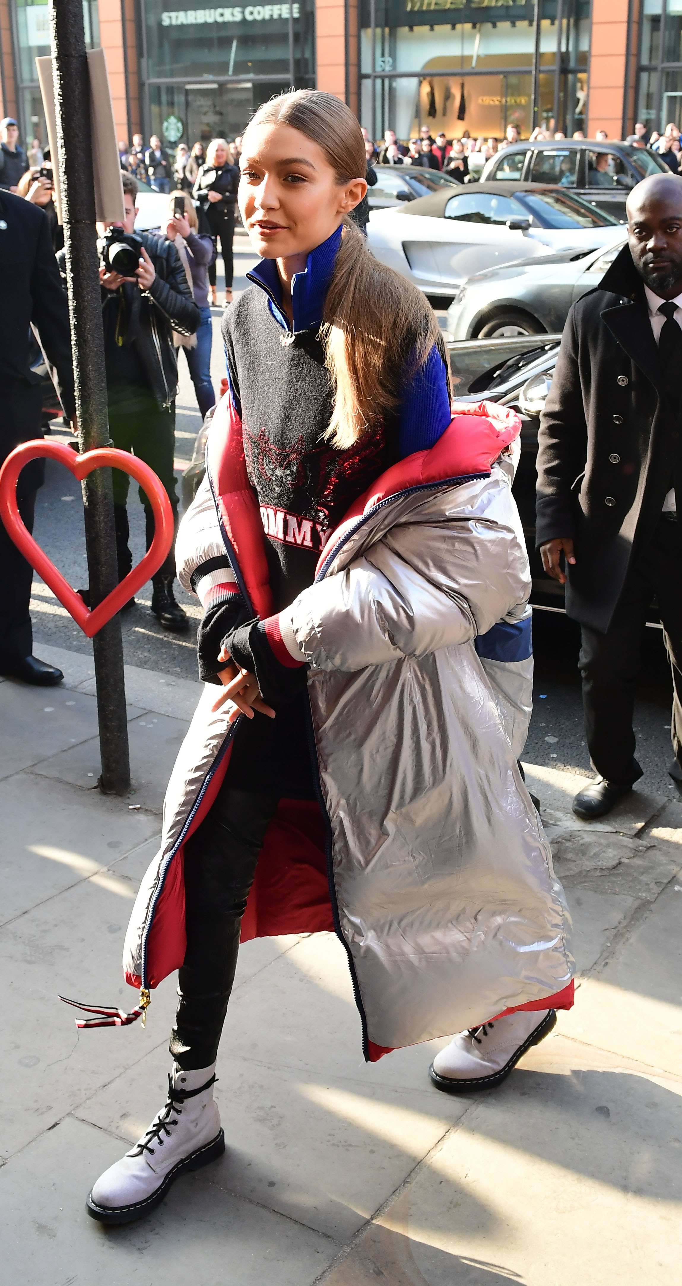Gigi Hadid attends the Tommy Hilfiger flagship store