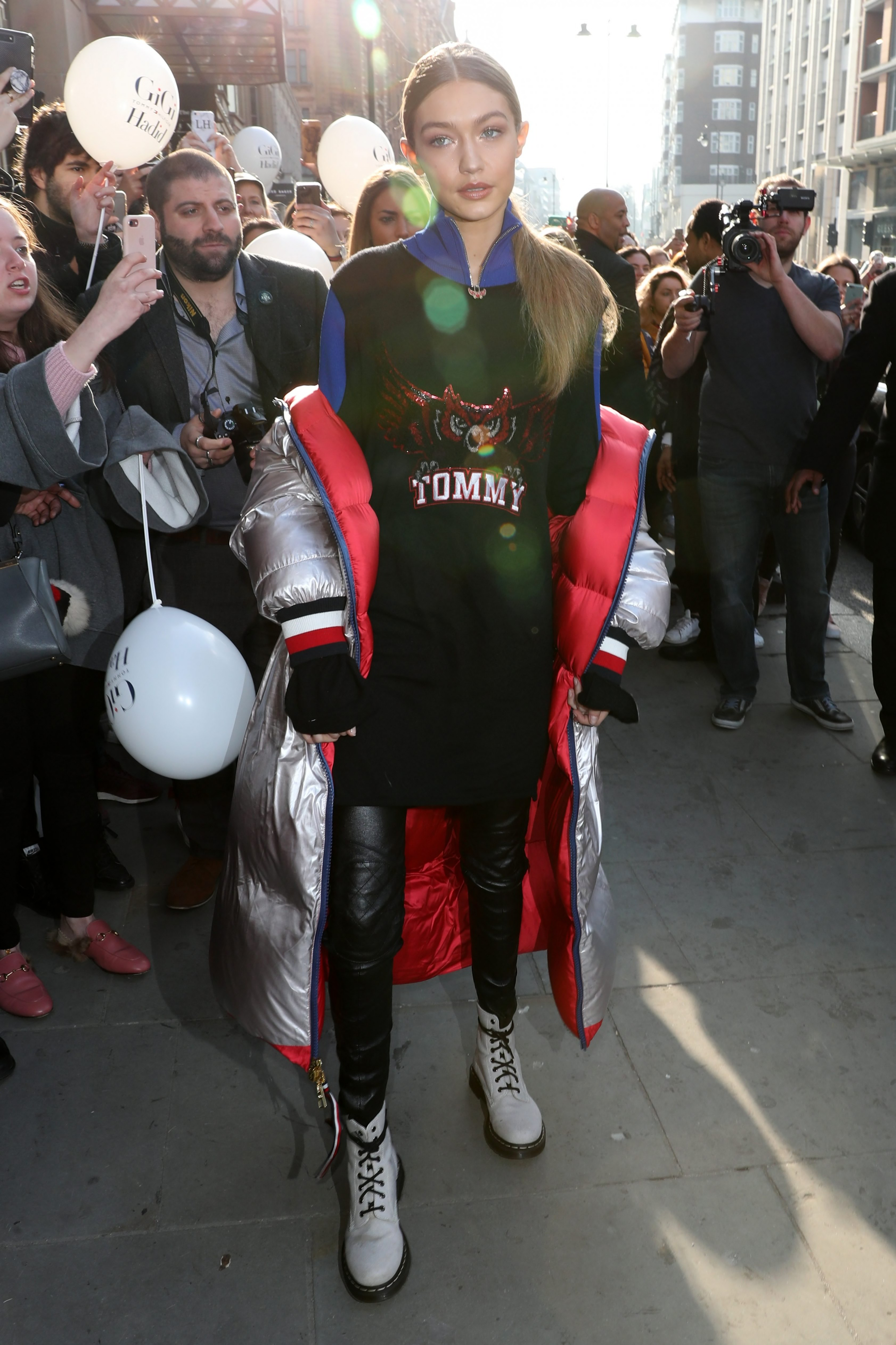 Gigi Hadid attends the Tommy Hilfiger flagship store