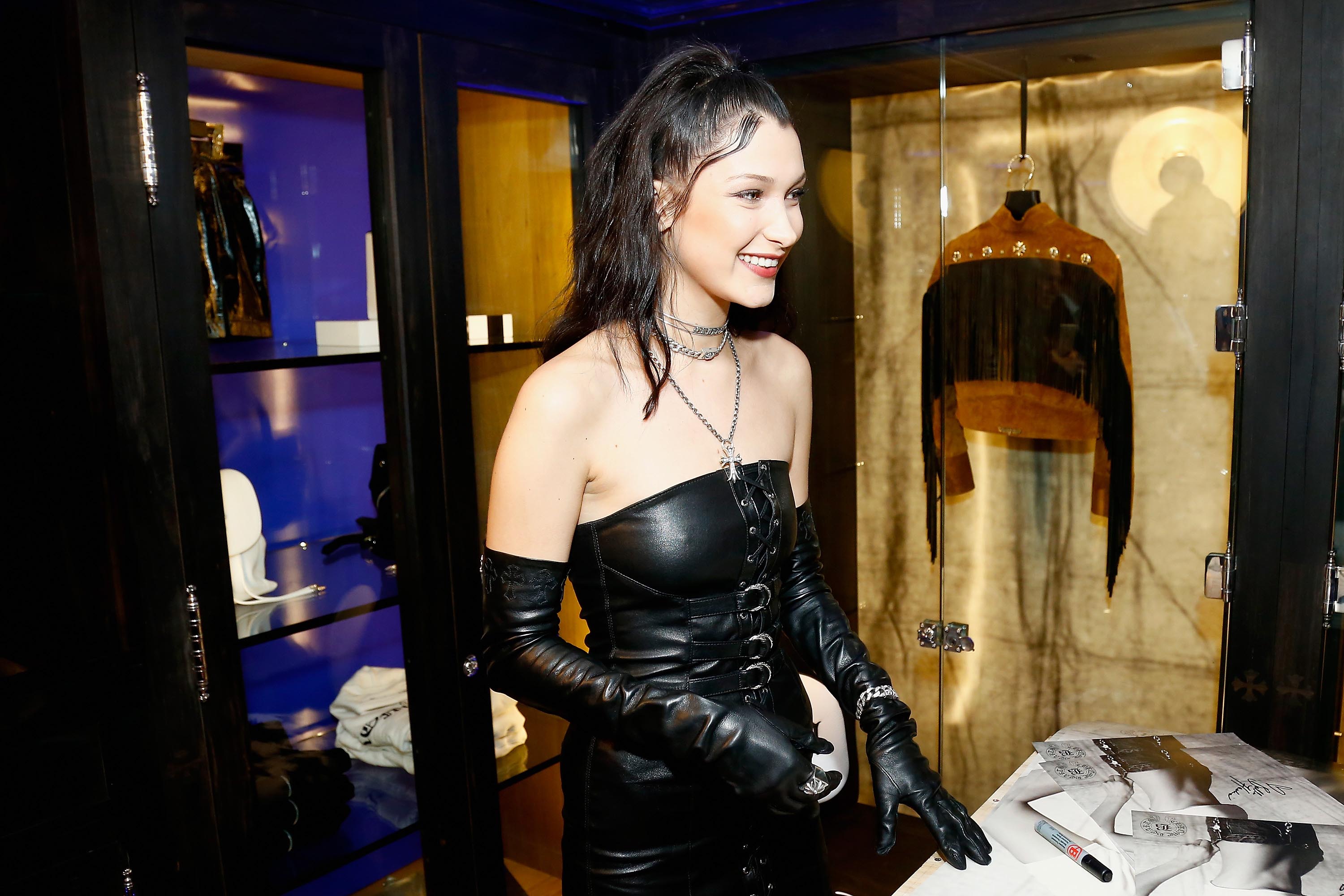 Bella Hadid attends the Chrome Hearts X Bella Hadid Collaboration Launch