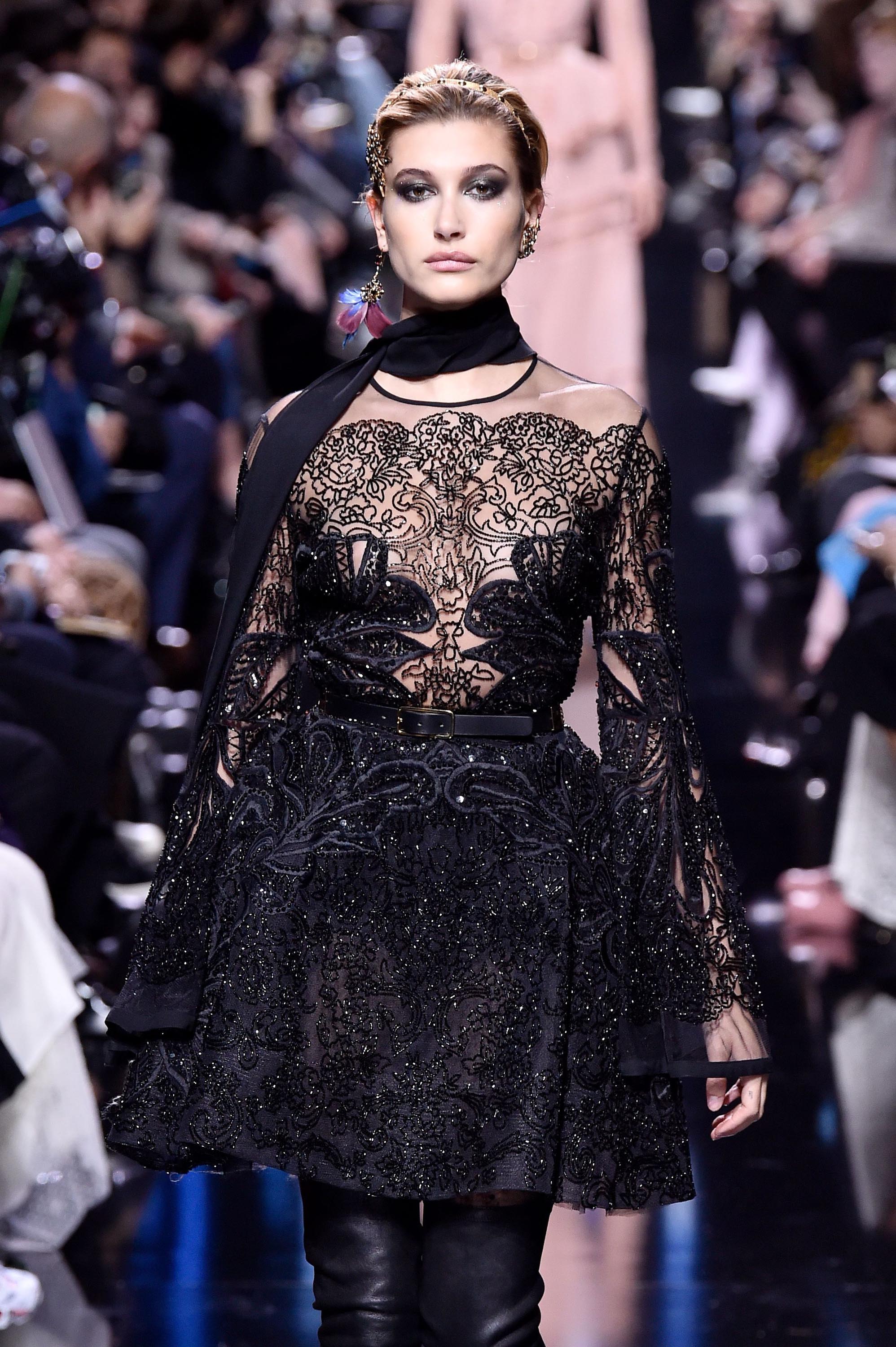 Hailey Baldwin attends the Elie Saab show