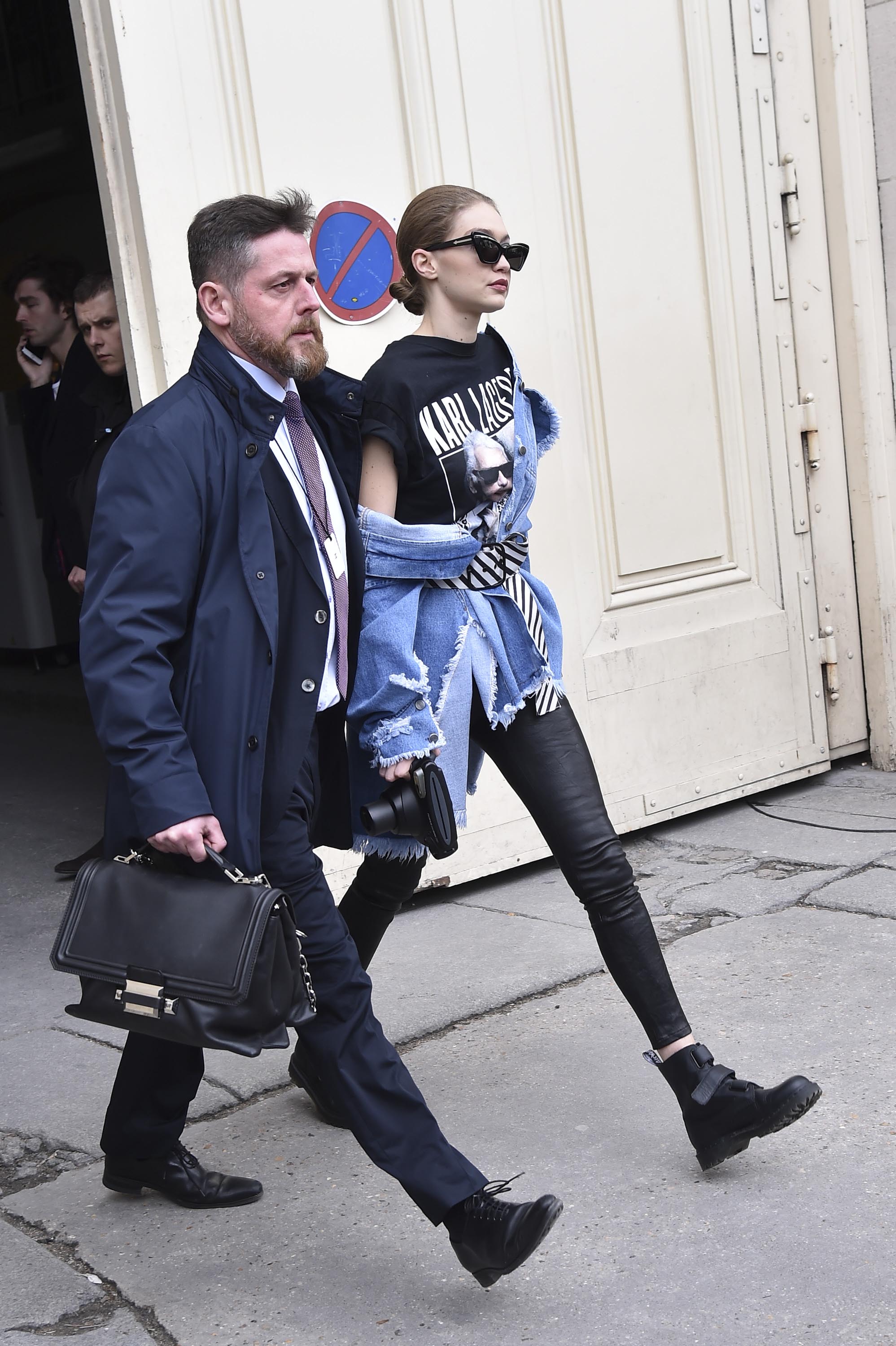 Gigi Hadid is seen arriving at Chanel fashion show