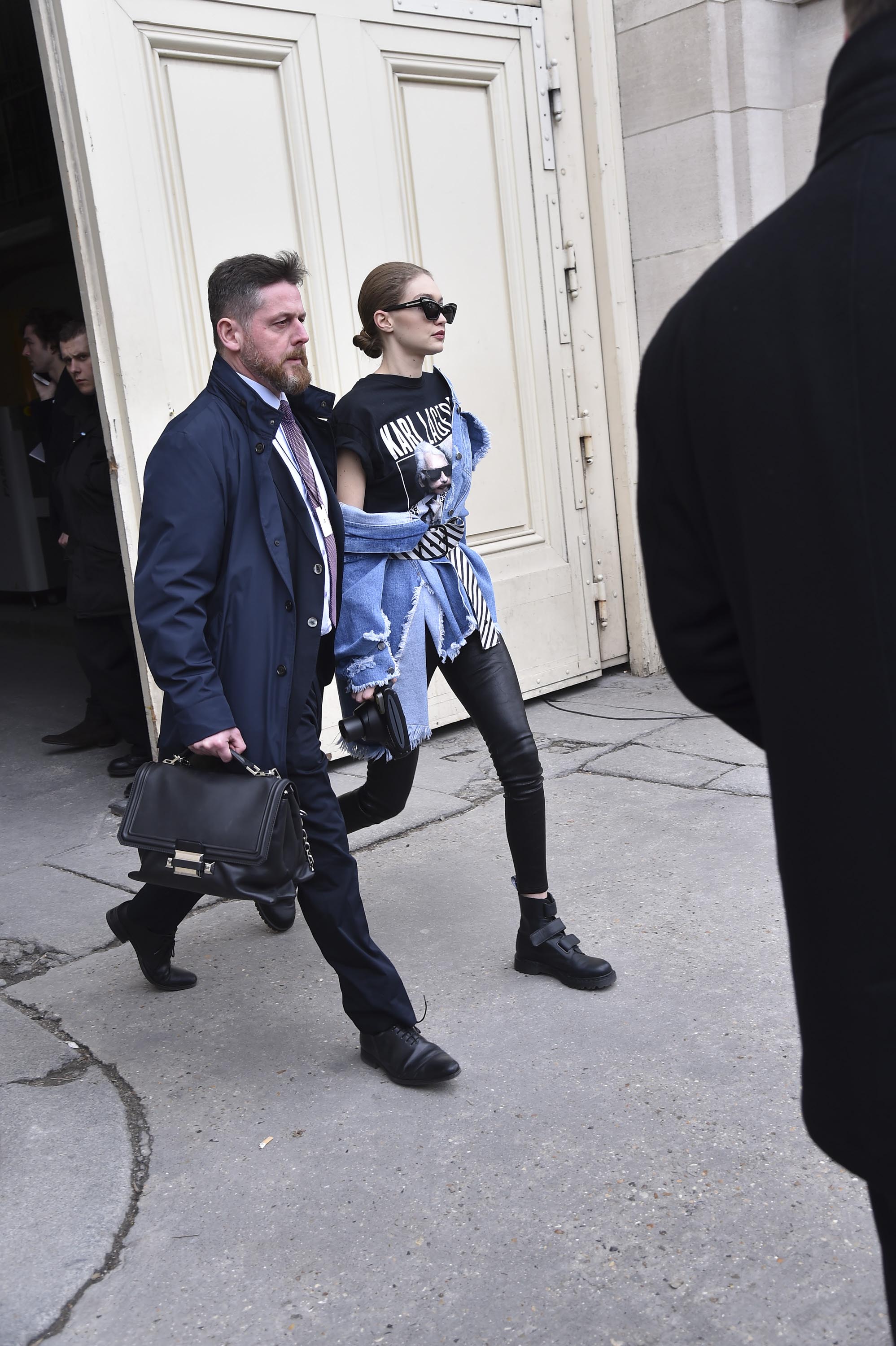 Gigi Hadid is seen arriving at Chanel fashion show