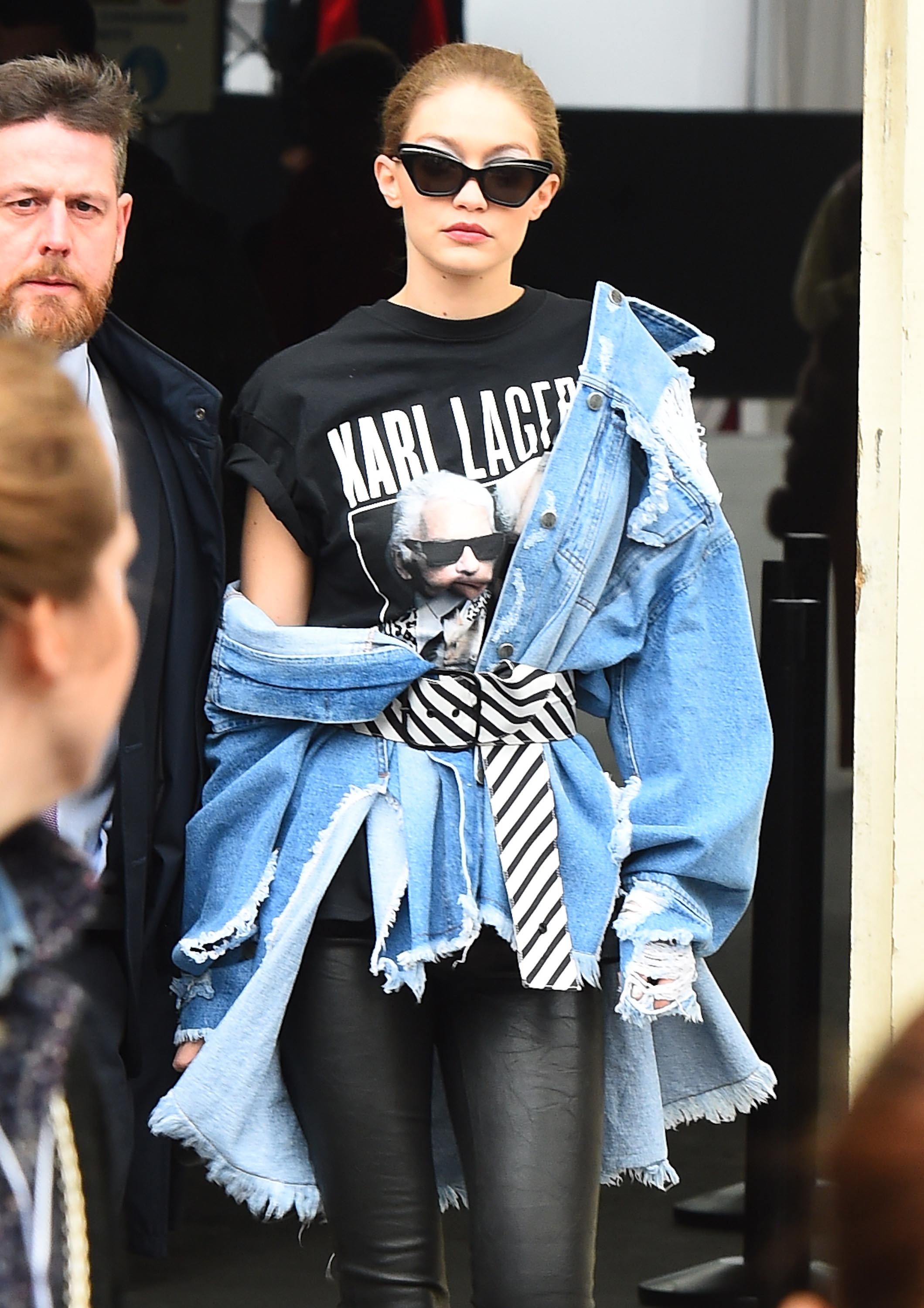 Gigi Hadid is seen arriving at Chanel fashion show