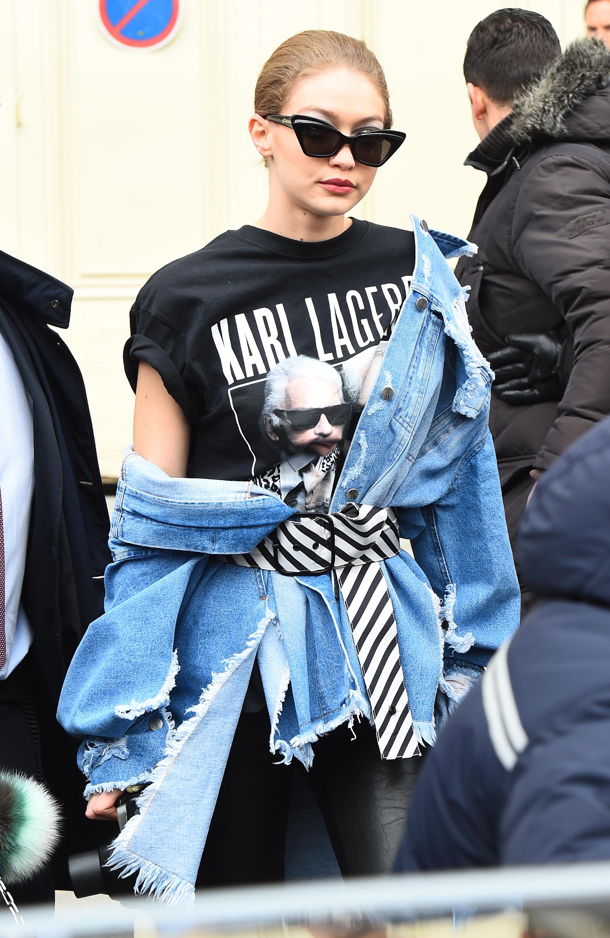 Gigi Hadid is seen arriving at Chanel fashion show