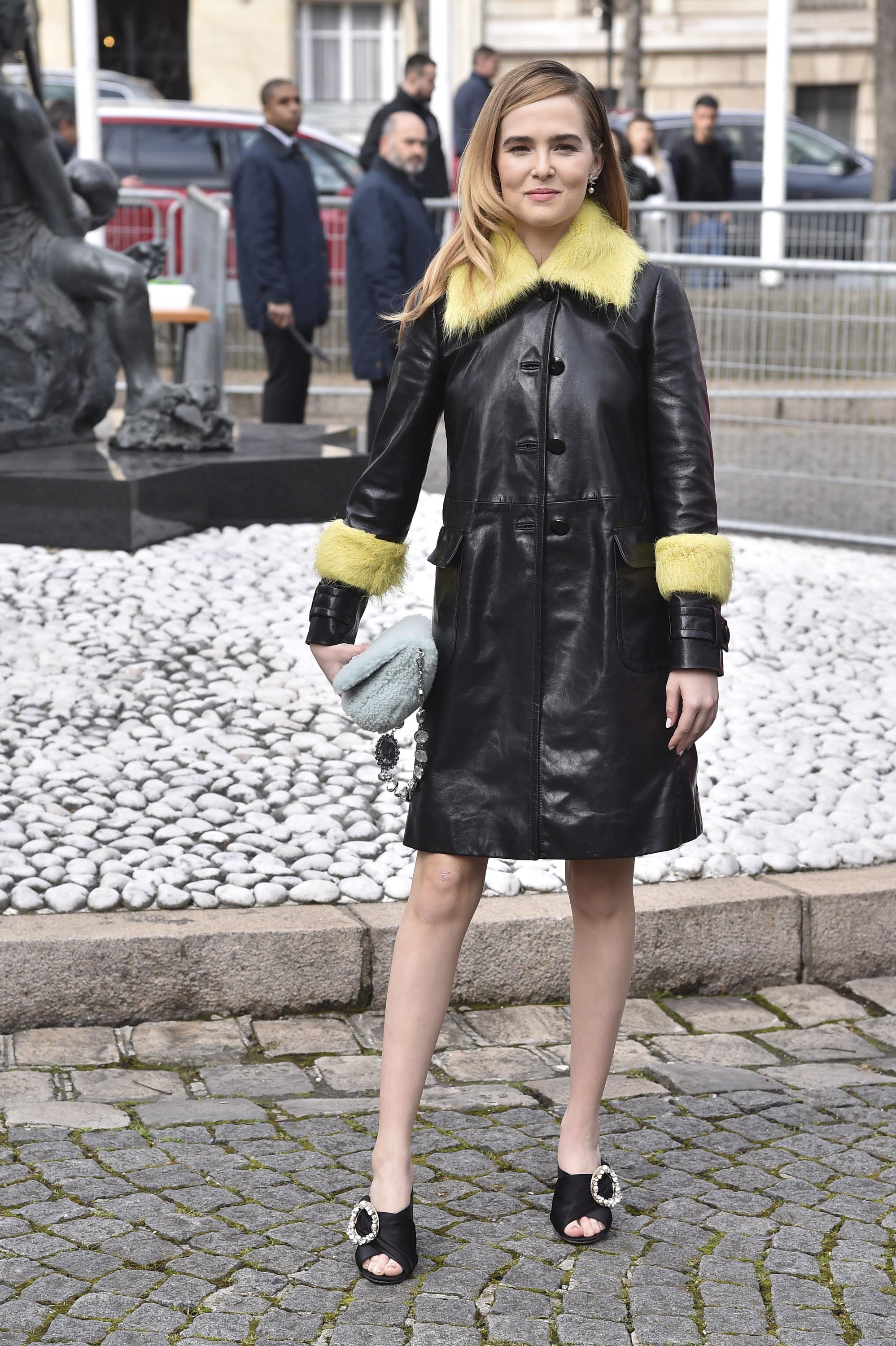 Zoey Deutch is seen arriving at Miu Miu fashion show