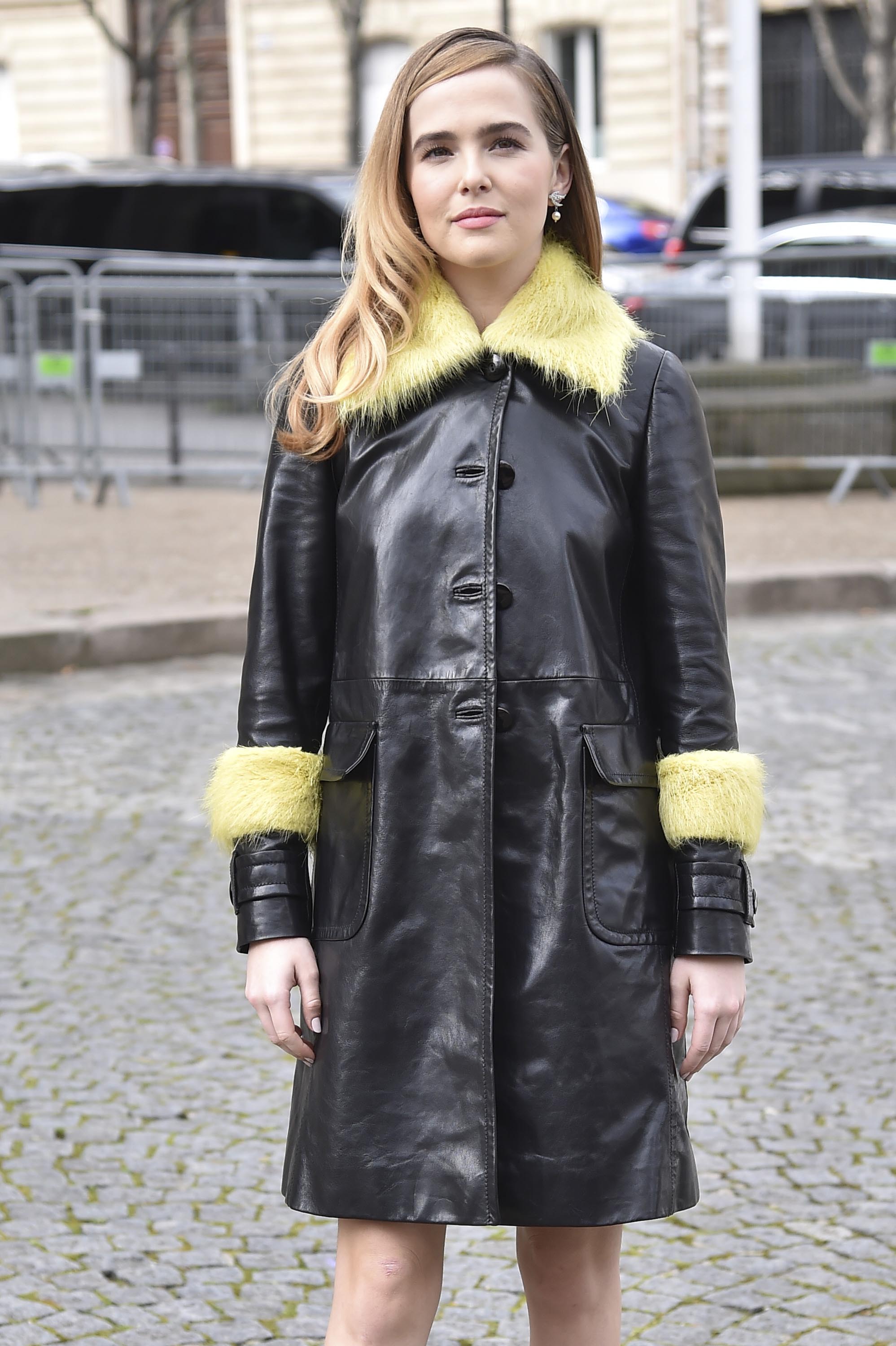 Zoey Deutch is seen arriving at Miu Miu fashion show