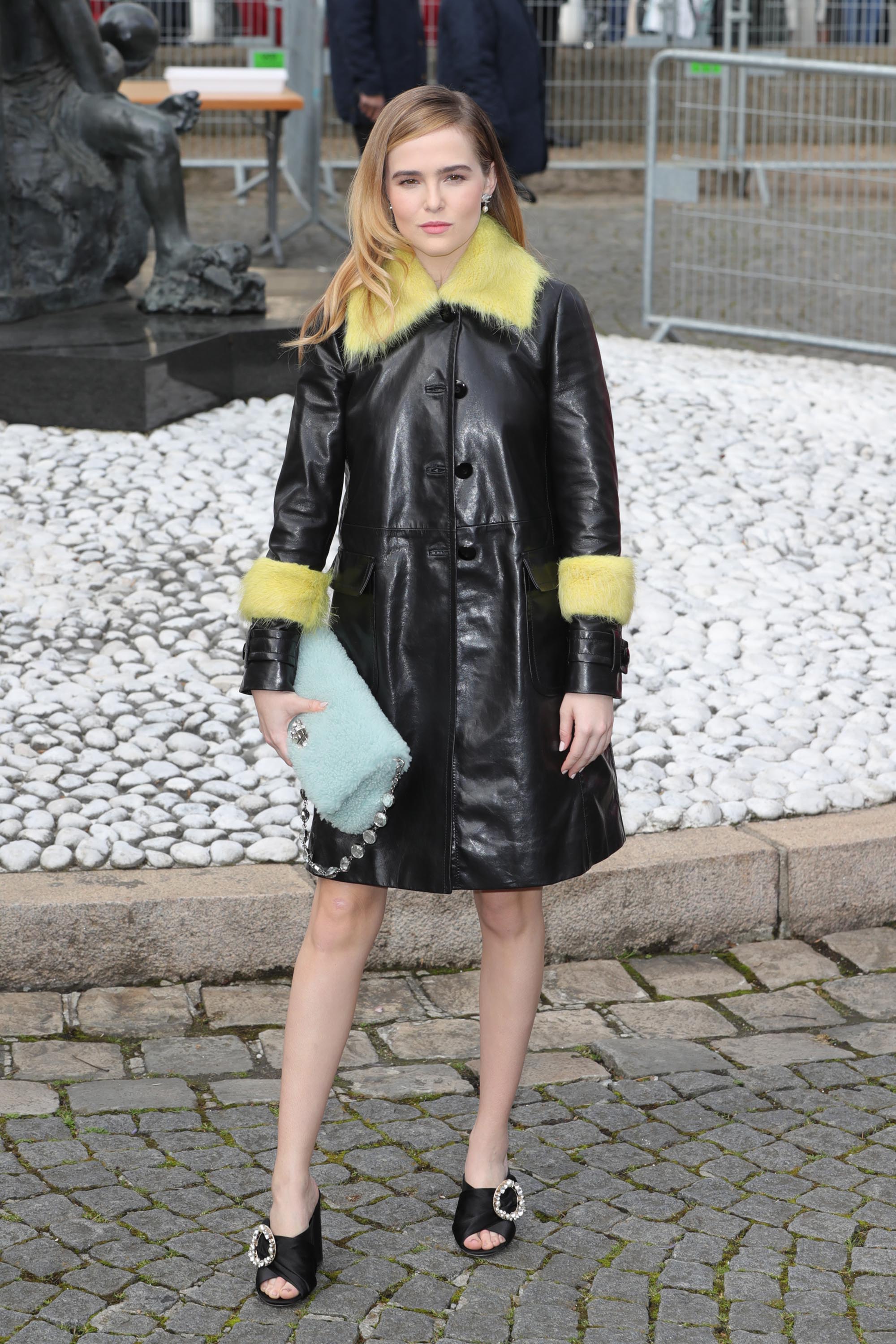 Zoey Deutch is seen arriving at Miu Miu fashion show