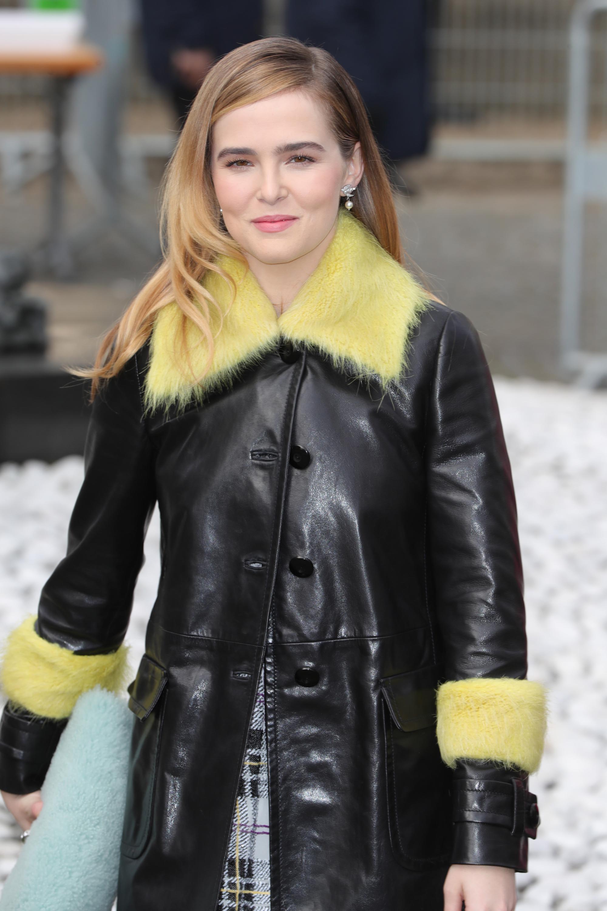 Zoey Deutch is seen arriving at Miu Miu fashion show