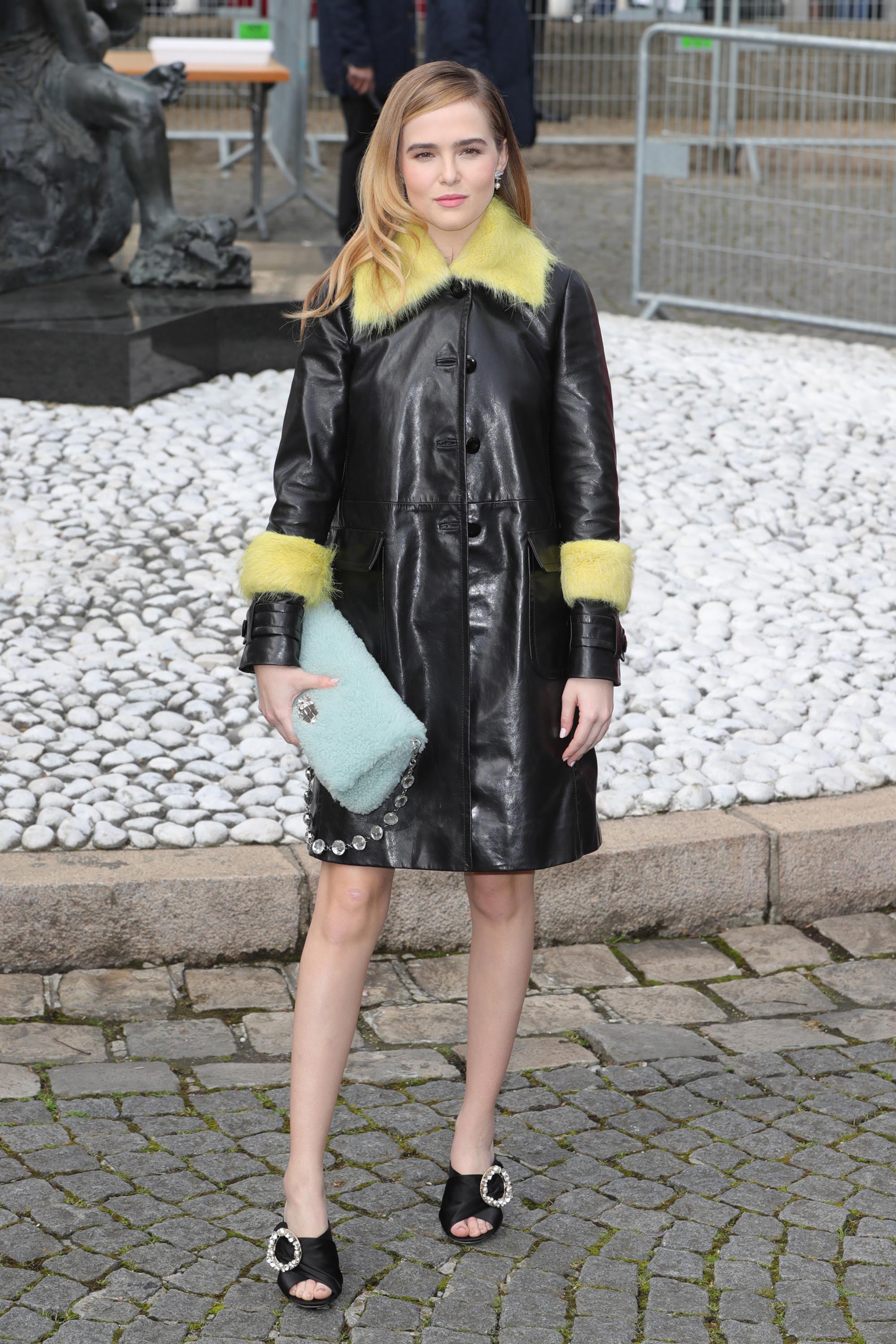 Zoey Deutch is seen arriving at Miu Miu fashion show