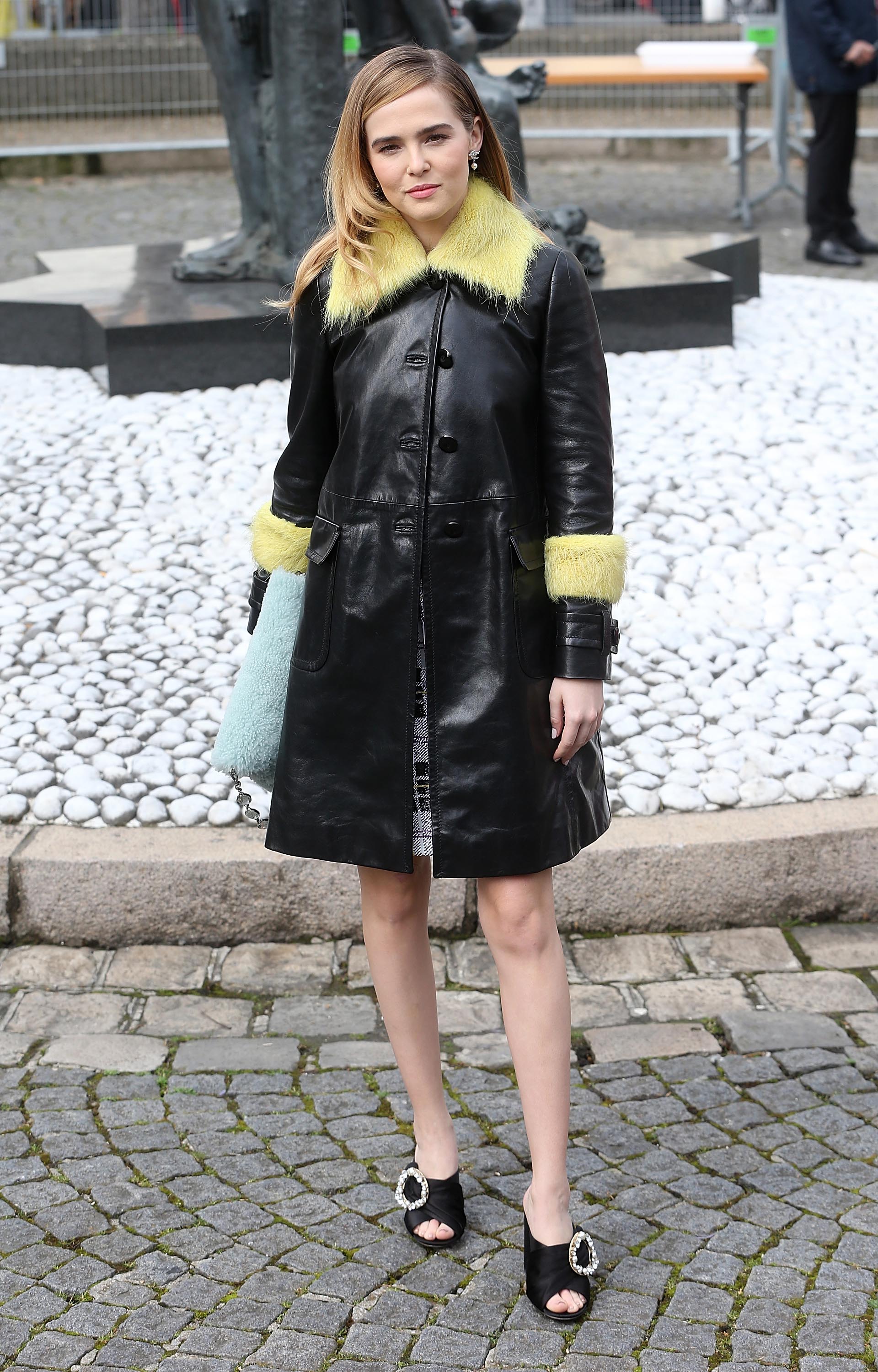 Zoey Deutch is seen arriving at Miu Miu fashion show