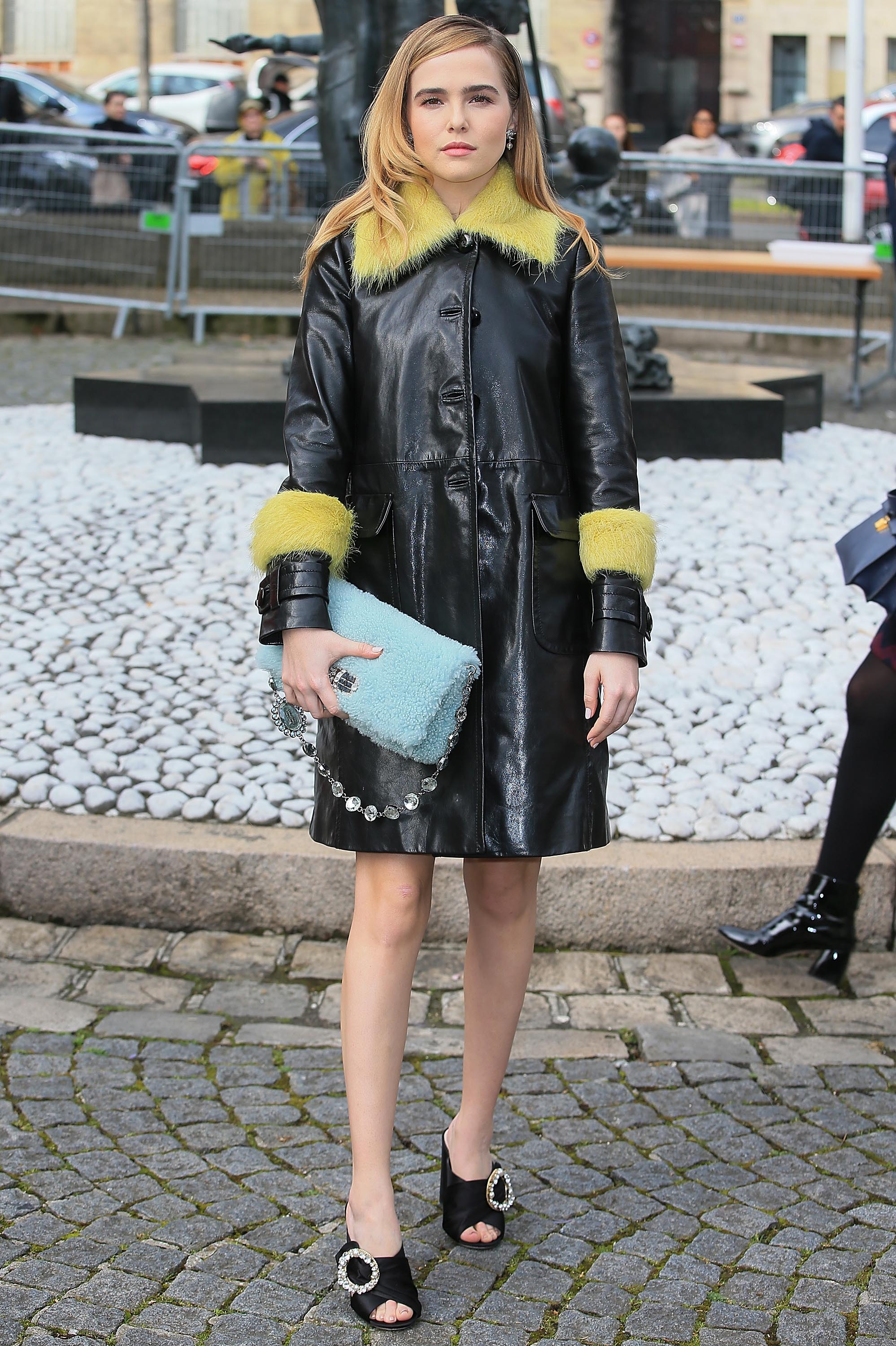 Zoey Deutch is seen arriving at Miu Miu fashion show