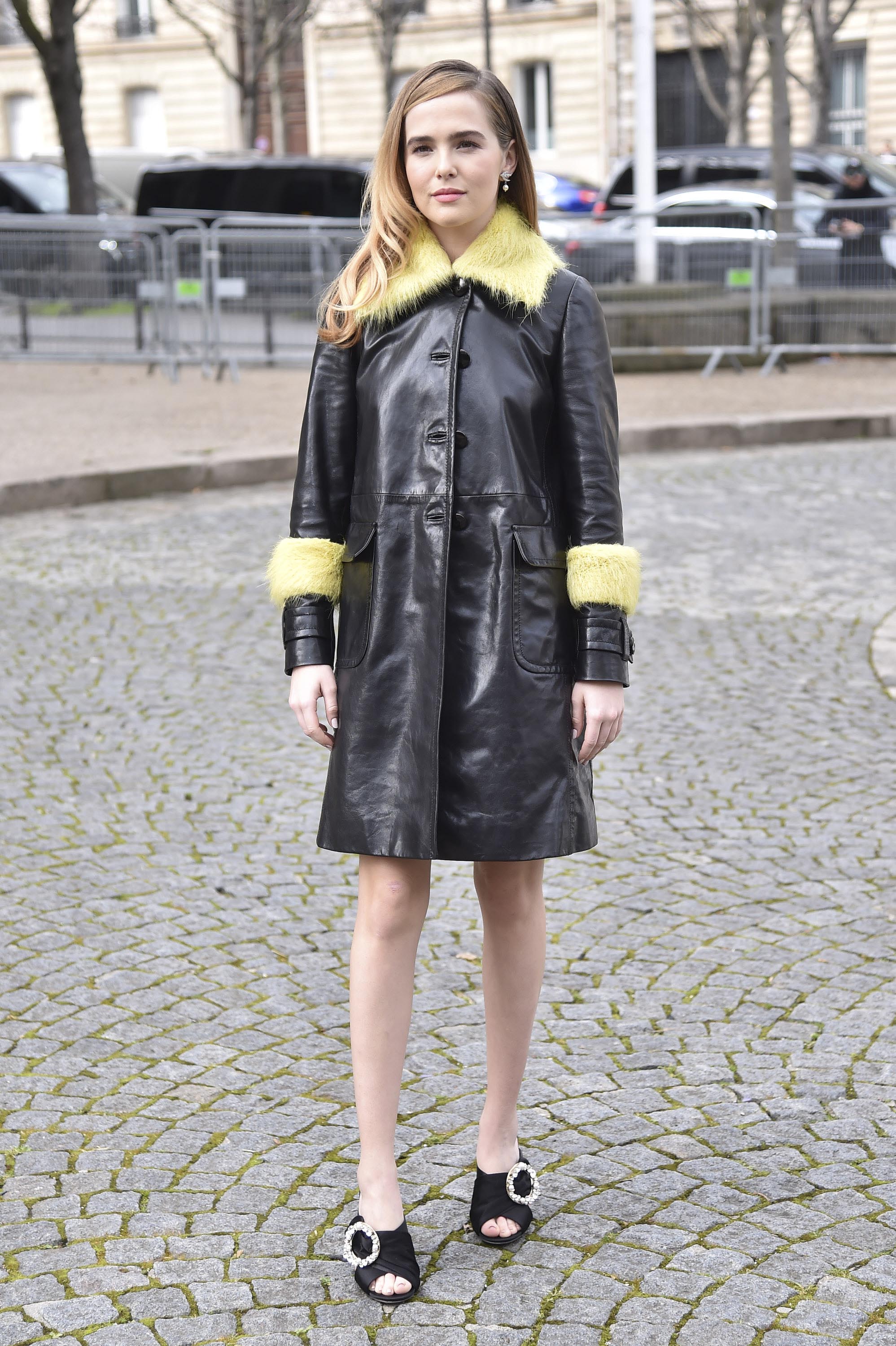 Zoey Deutch is seen arriving at Miu Miu fashion show