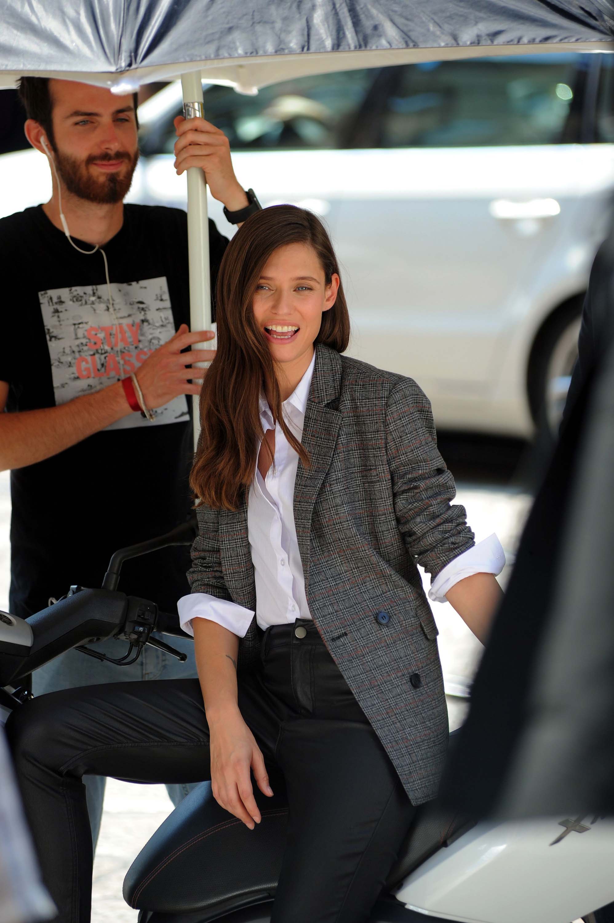 Bianca Balti on the set of a photoshoot for OVS