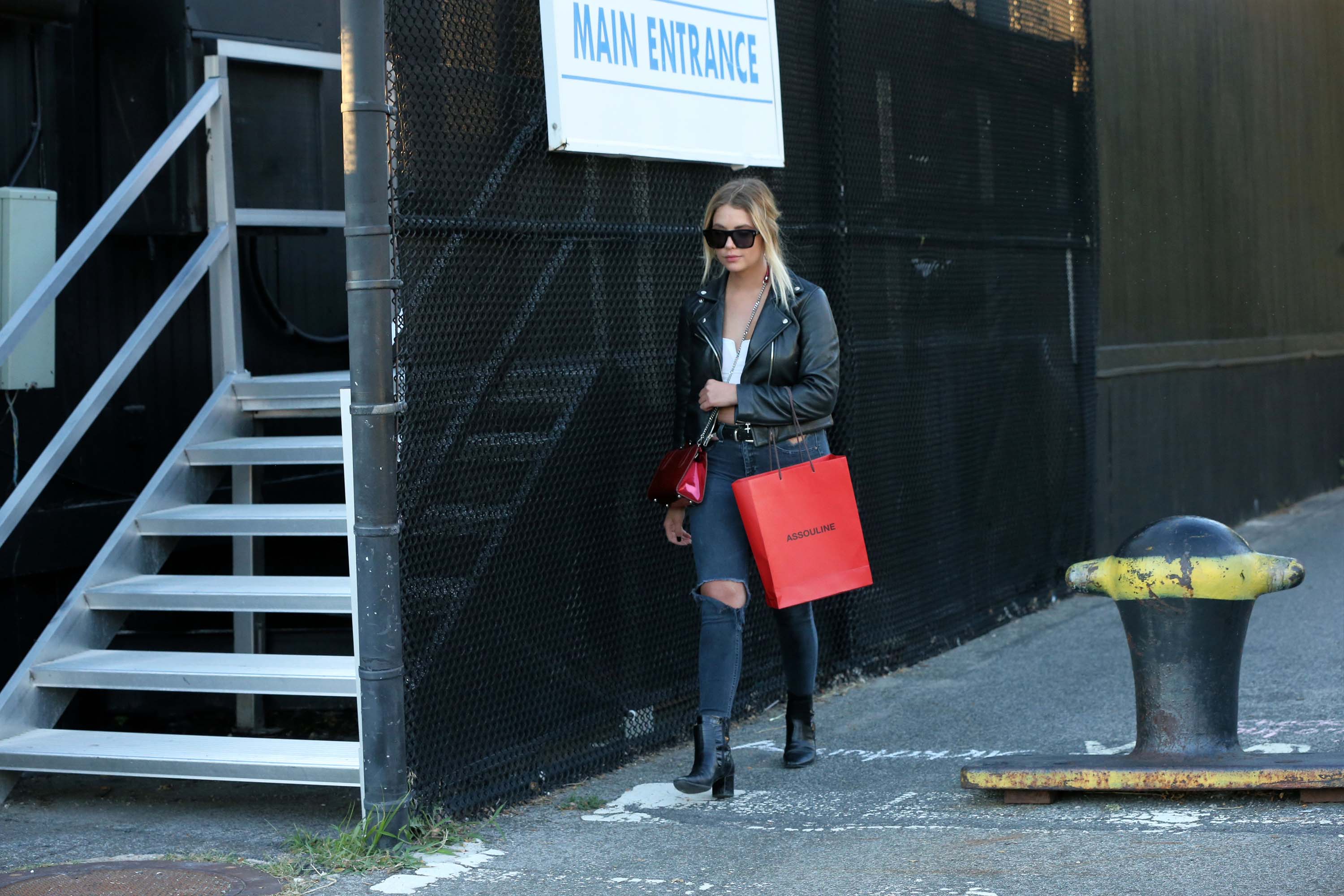 Ashley Benson at a heliport in NYC