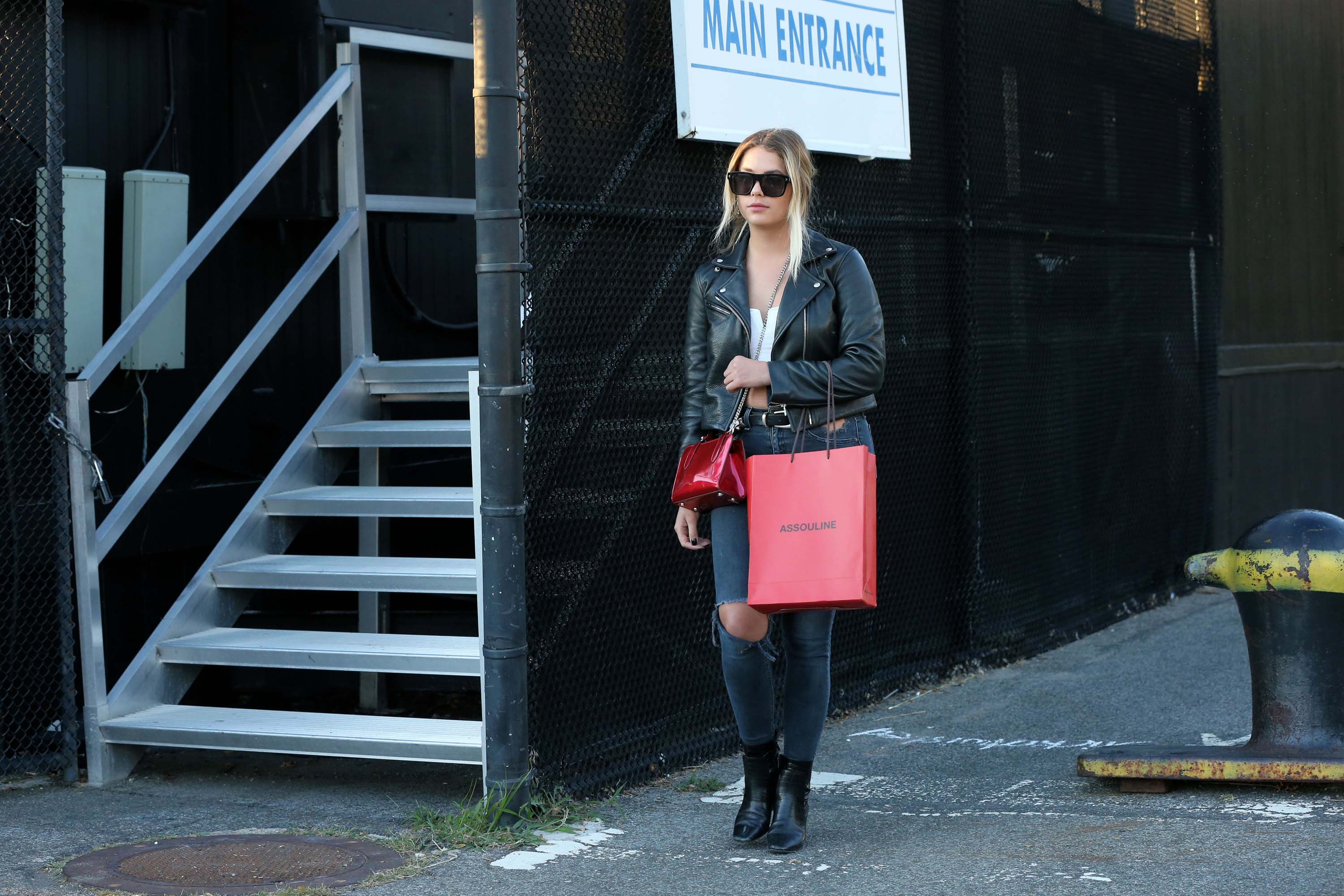 Ashley Benson at a heliport in NYC