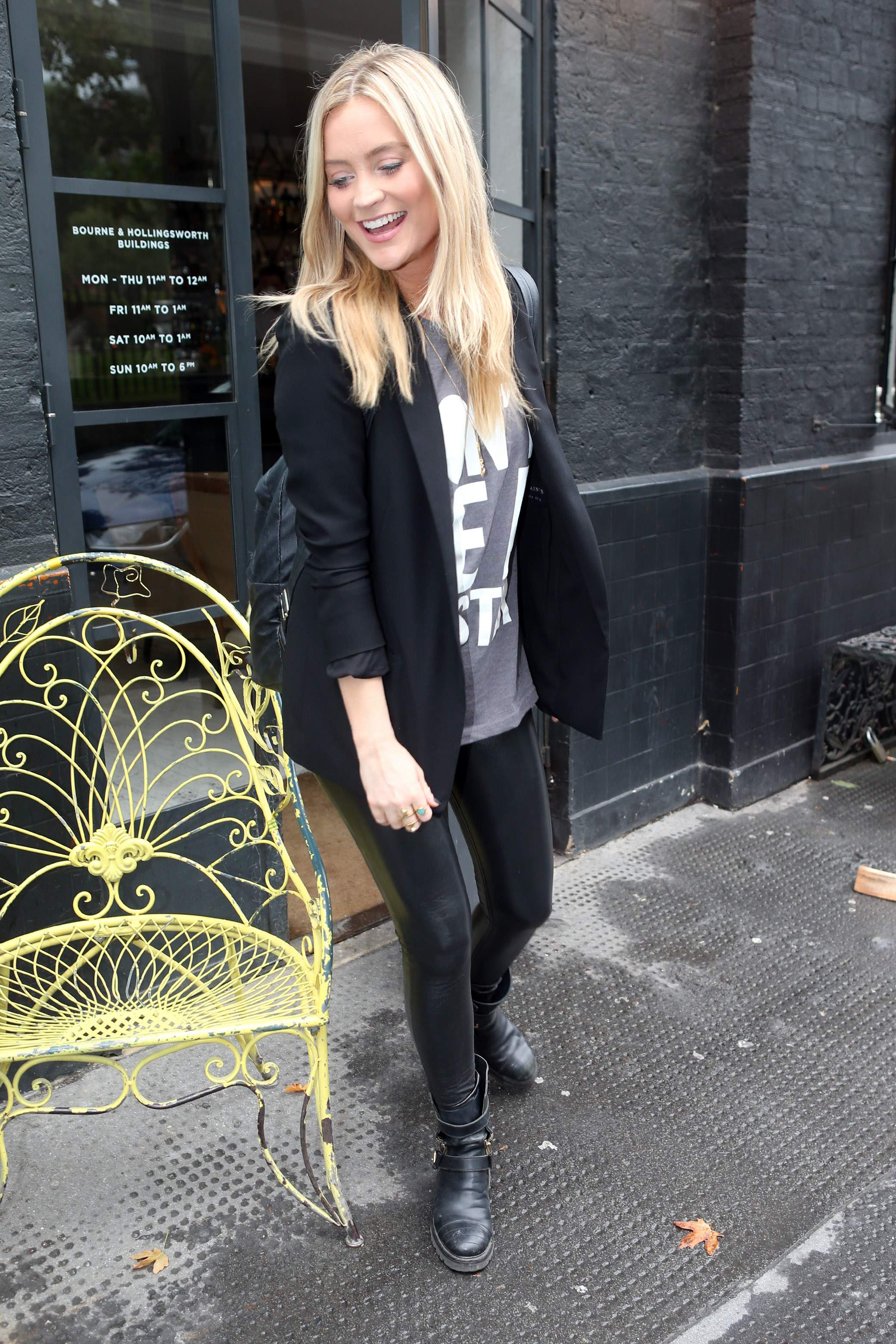 Laura Whitmore arrives at Bourne and Hollingsworth Buildings