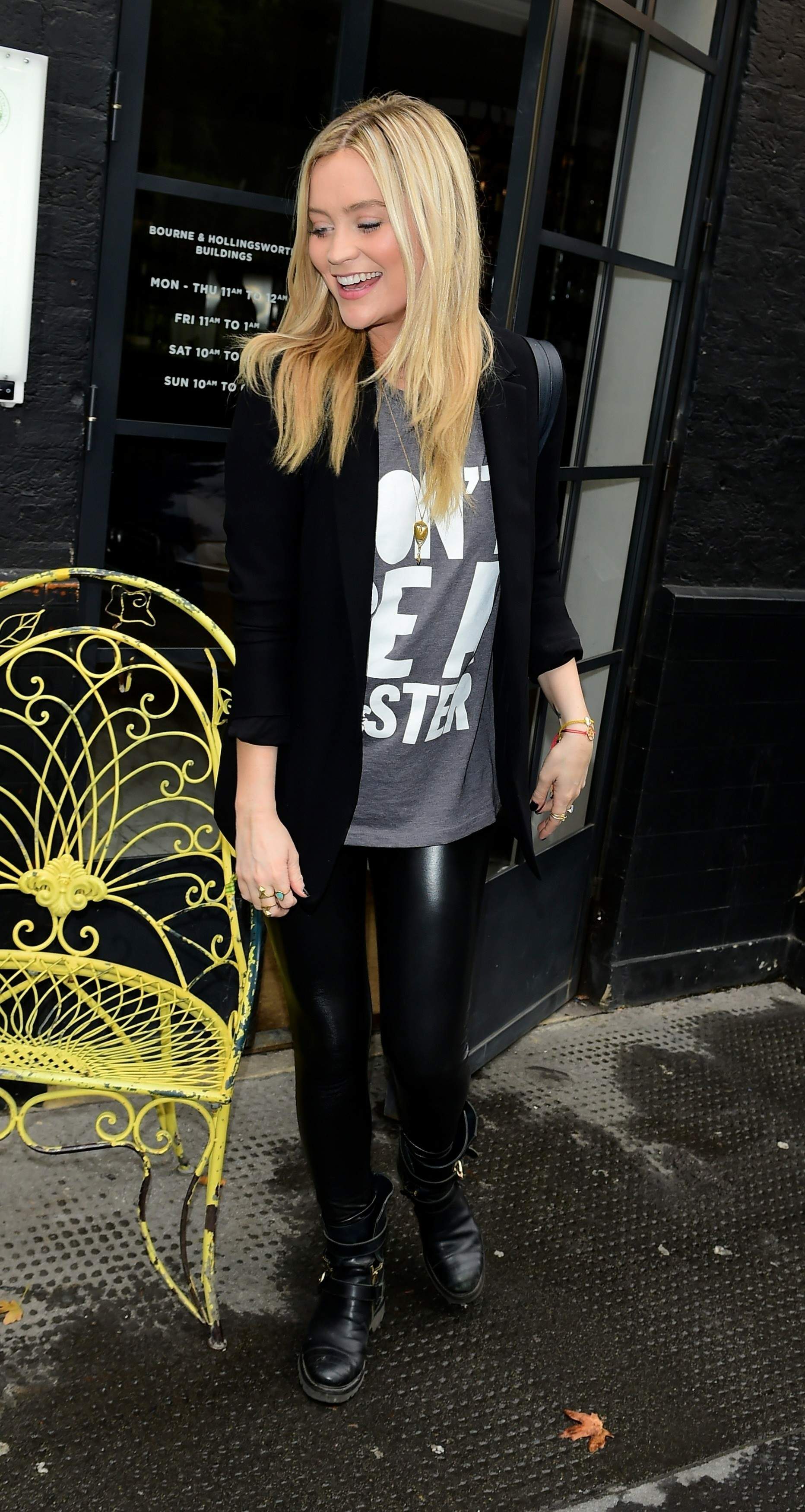 Laura Whitmore arrives at Bourne and Hollingsworth Buildings