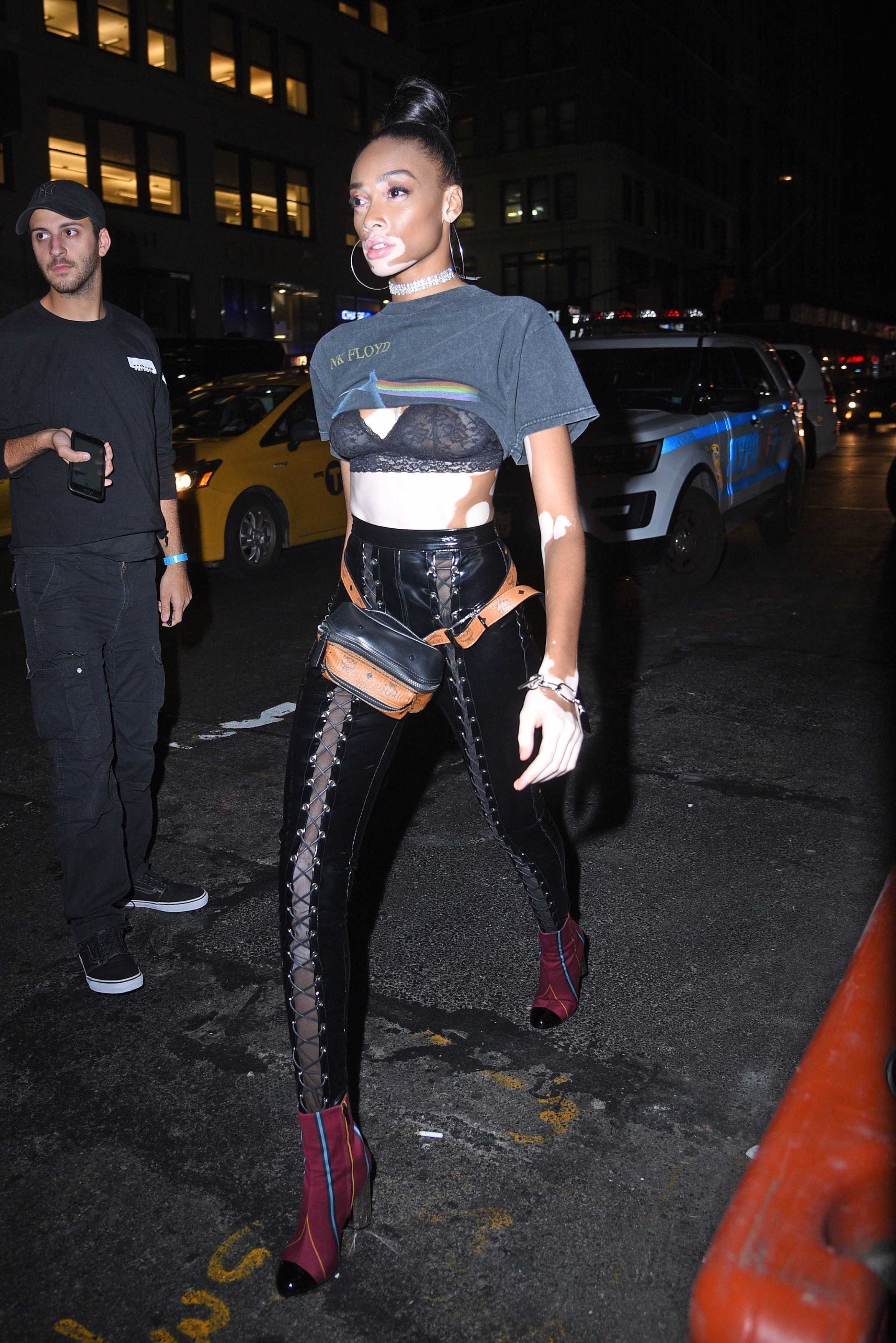 Winnie Harlow leaving the Fenty Puma by Rihanna S/S18 show