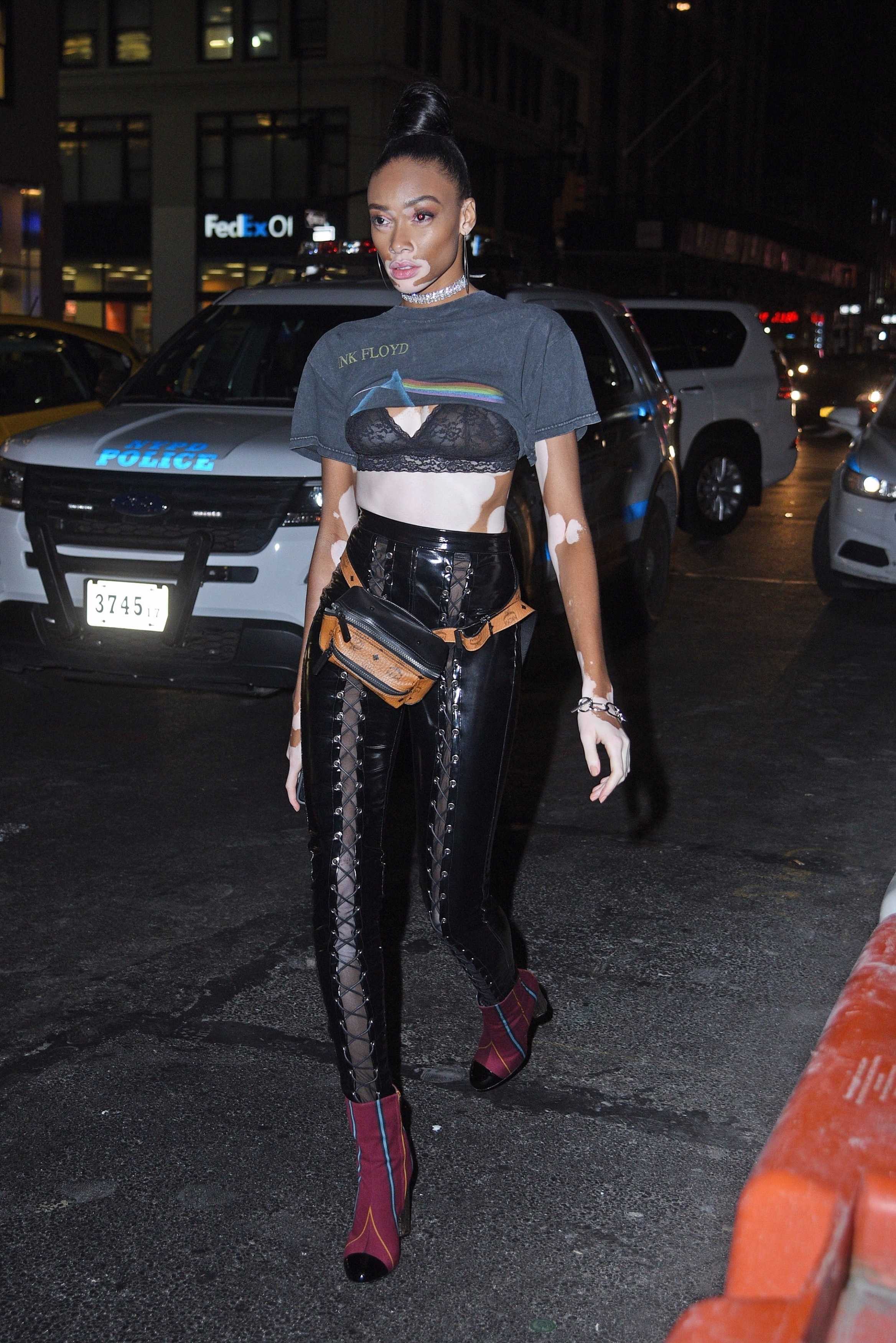 Winnie Harlow leaving the Fenty Puma by Rihanna S/S18 show