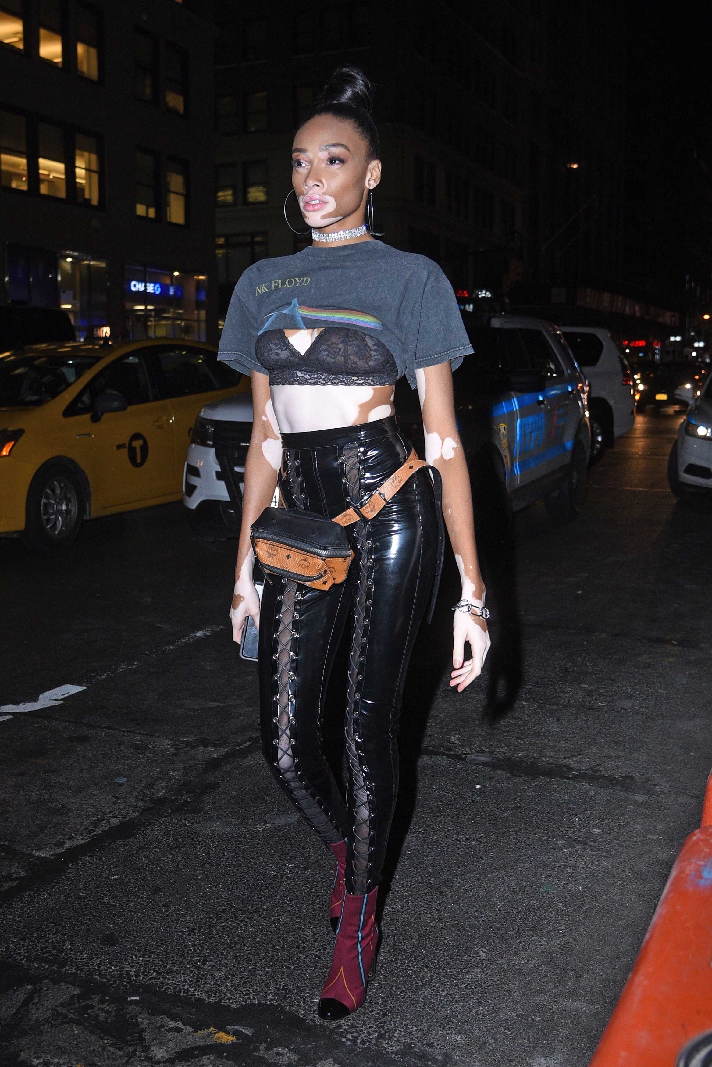 Winnie Harlow leaving the Fenty Puma by Rihanna S/S18 show