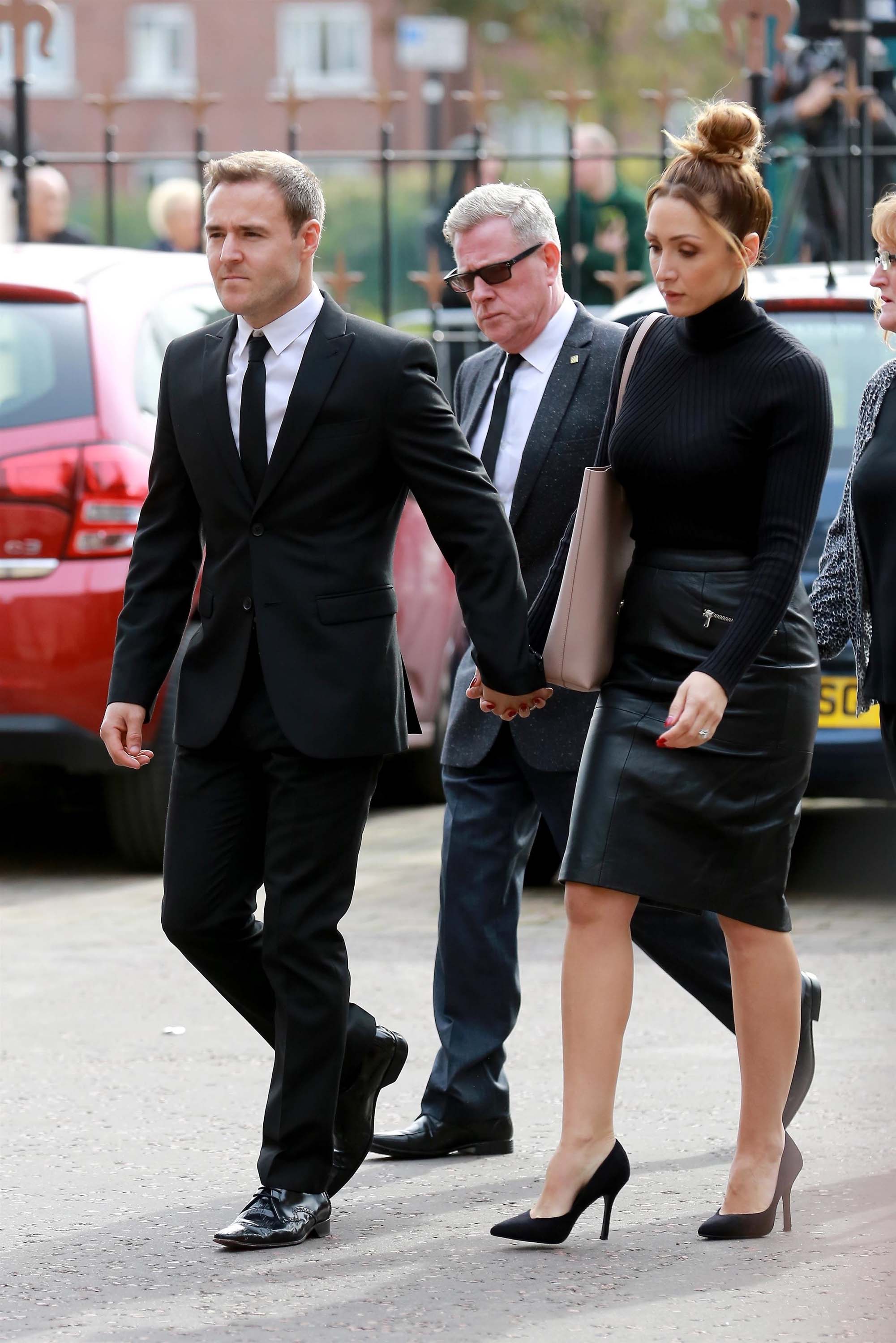 Lucy-Jo Hudson arriving for the funeral of Liz Dawn