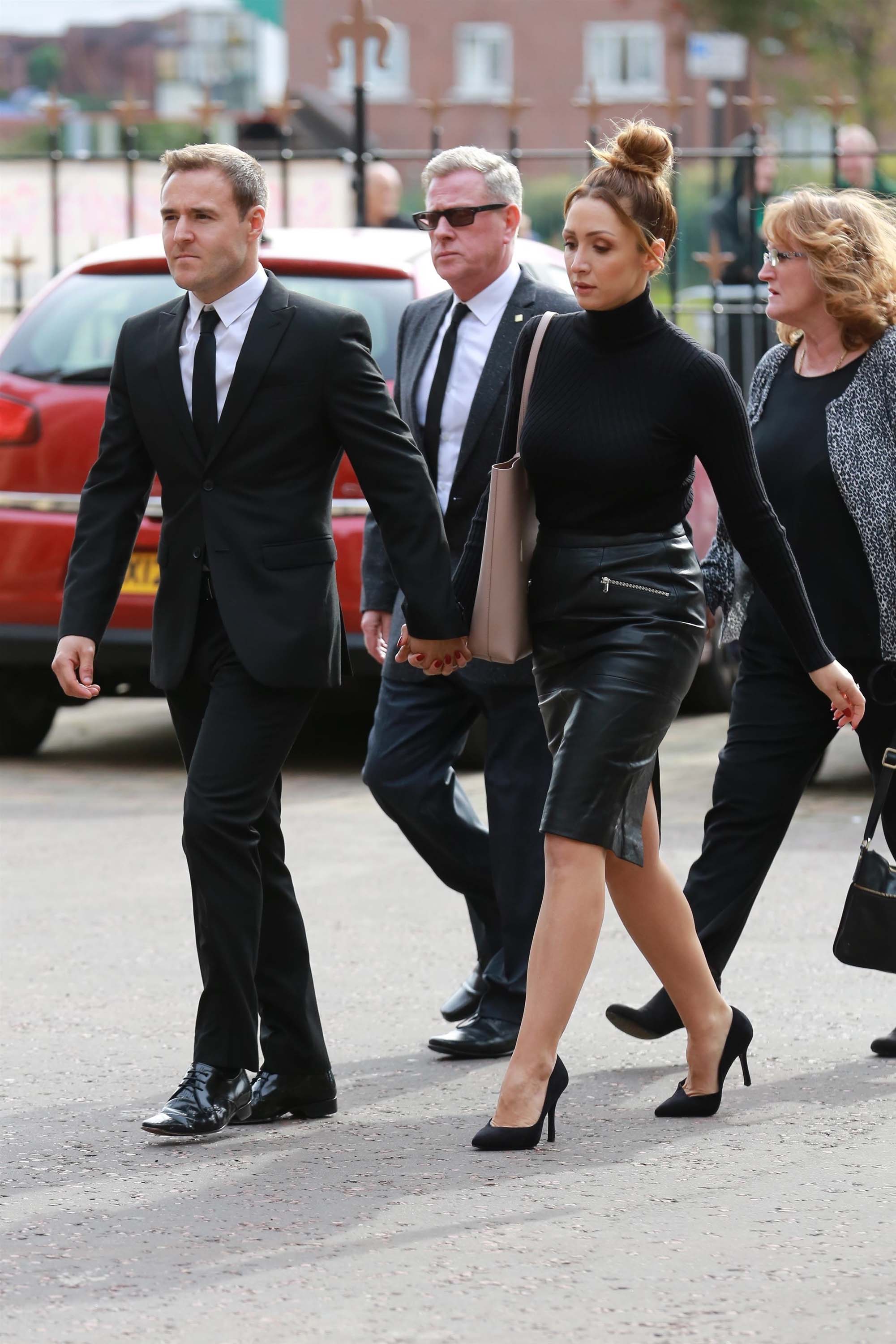 Lucy-Jo Hudson arriving for the funeral of Liz Dawn