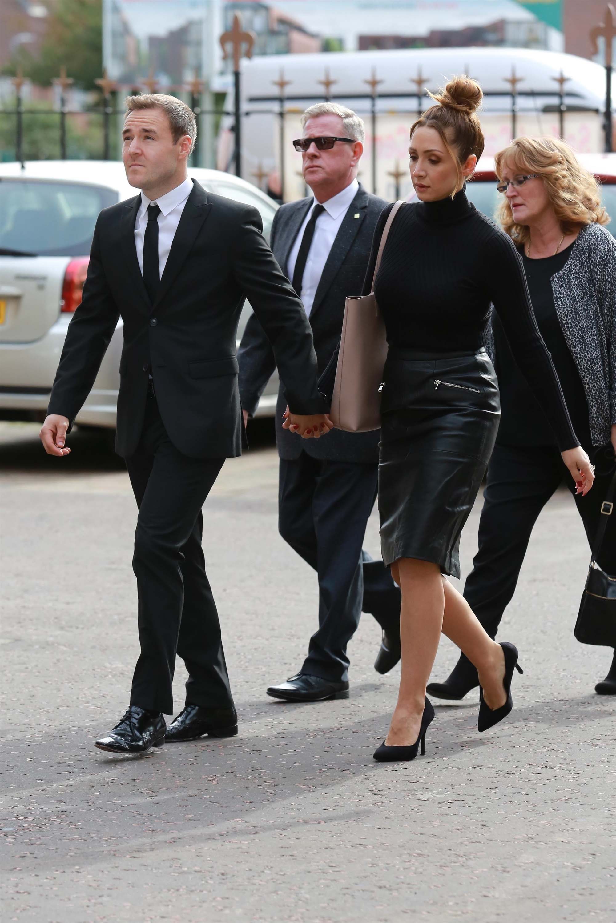 Lucy-Jo Hudson arriving for the funeral of Liz Dawn